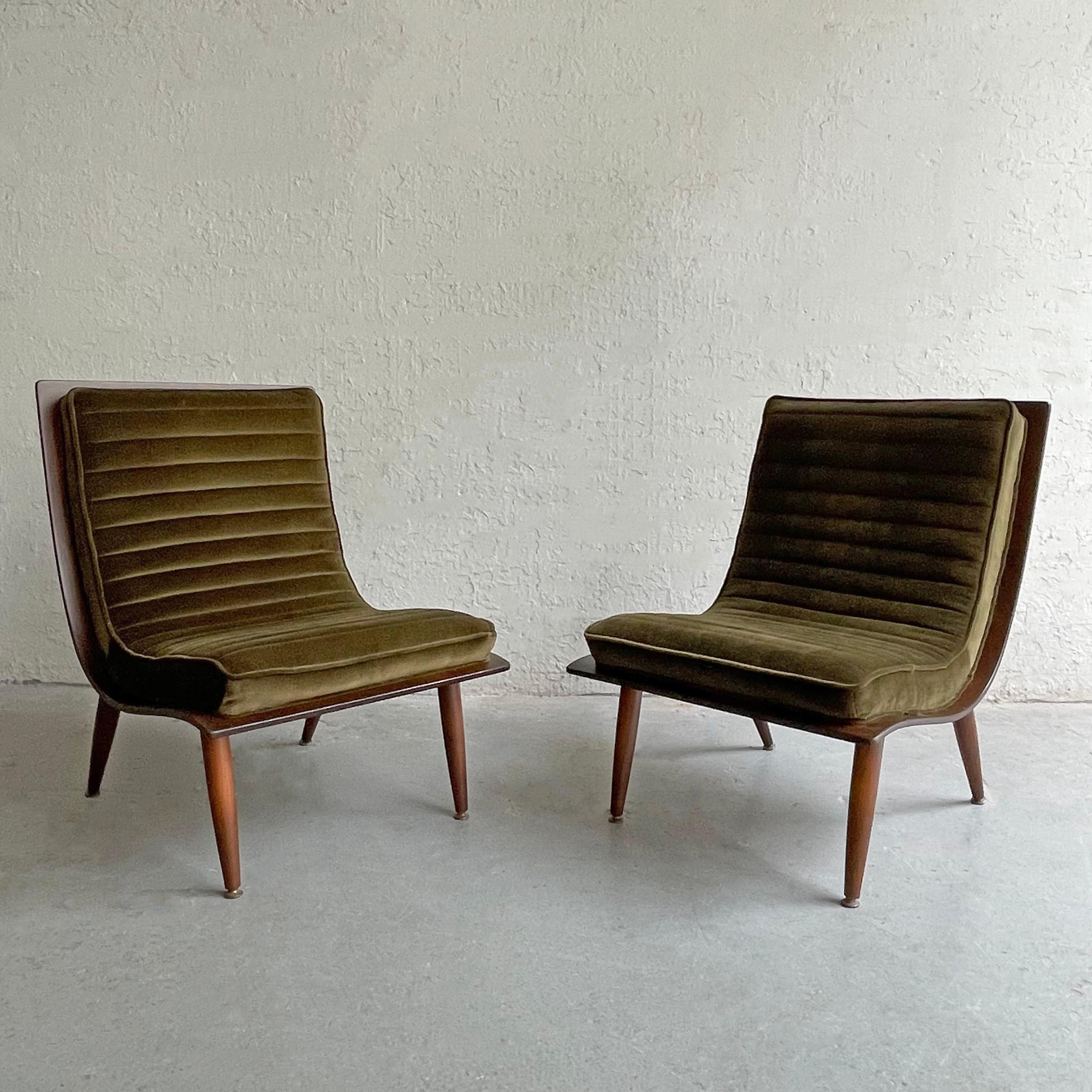 Velvet Carter Brothers Walnut Bentwood Scoop Lounge Chairs
