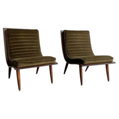 Vintage Carter Brothers Walnut Bentwood Scoop Lounge Chairs