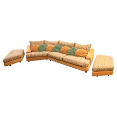 Vintage Carter Furniture Postmodern Multicolored 4 Piece Sectional Sofa with Ottomans