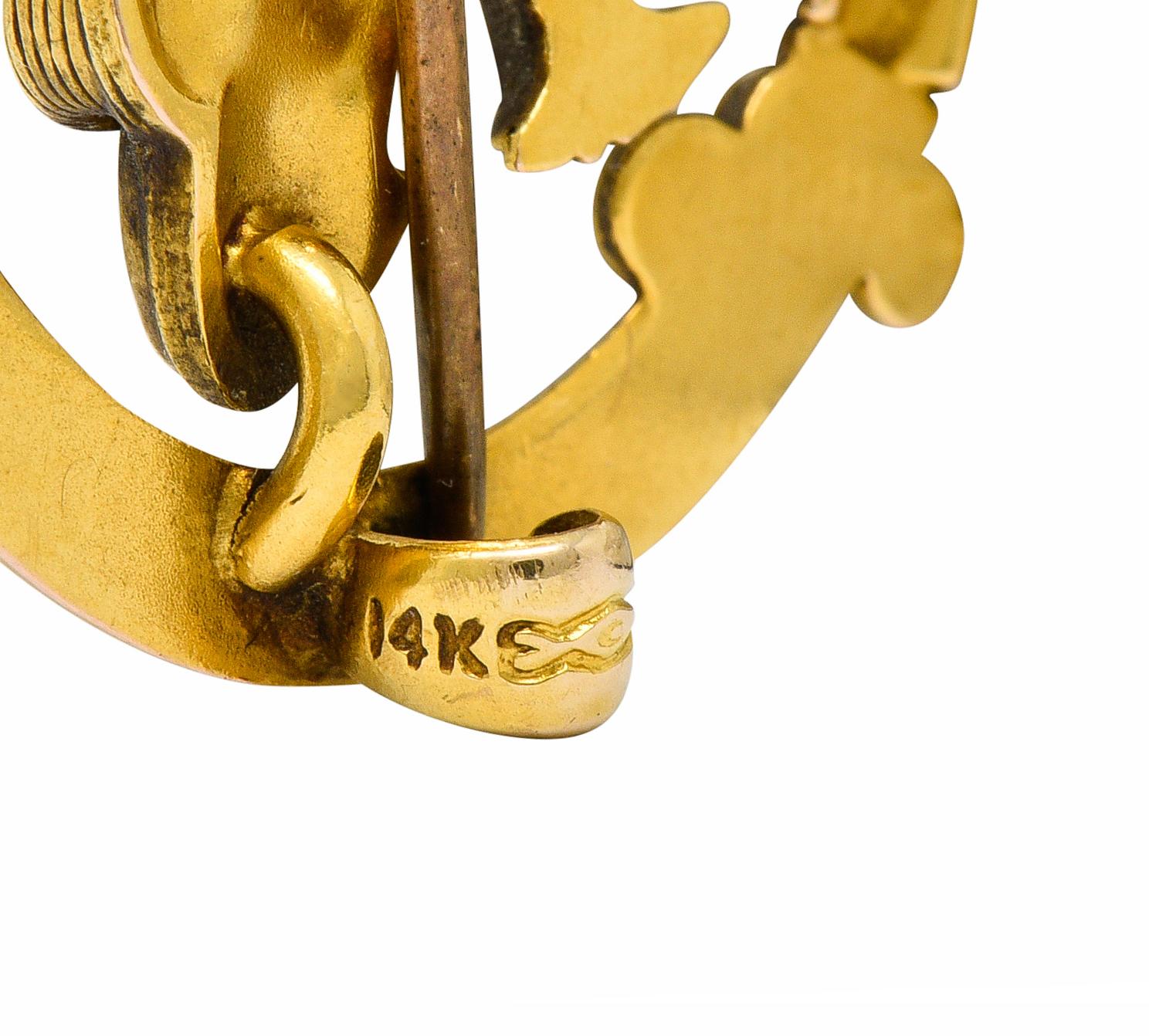 Carter & Gough Art Nouveau 14 Karat Gold Chimera Dragon Watch Pin In Excellent Condition In Philadelphia, PA