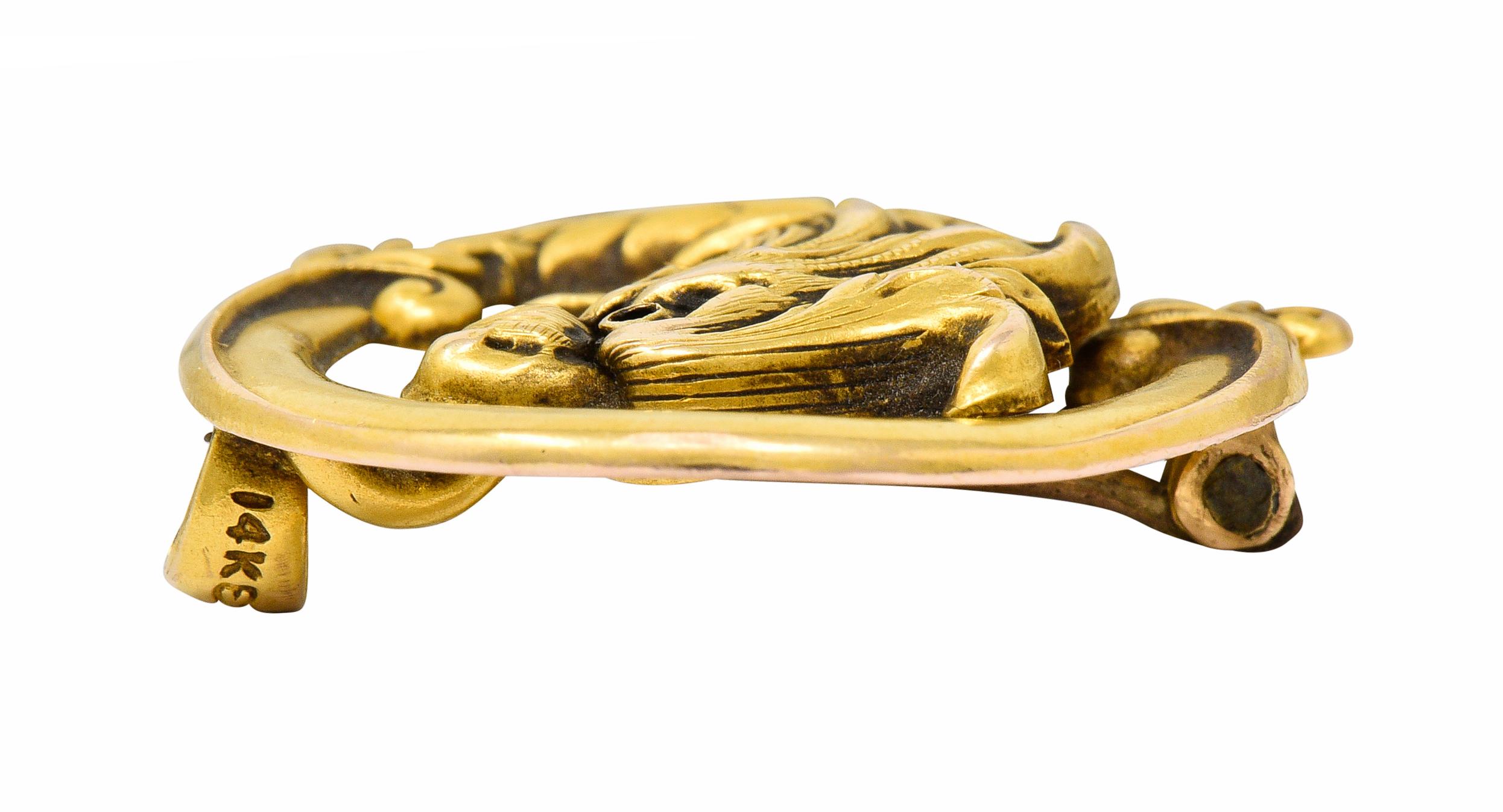Women's or Men's Carter & Gough Art Nouveau 14 Karat Gold Chimera Dragon Watch Pin