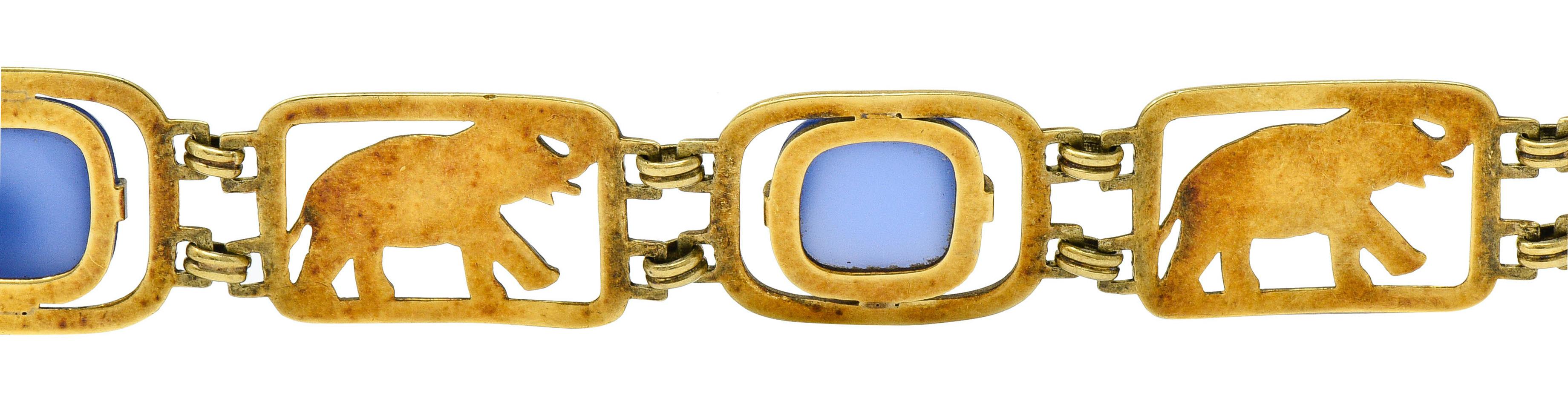 Carter & Gough Art Nouveau Chrysoprase 14 Karat Gold Elephant Link Bracelet 5