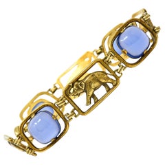 Antique Carter & Gough Art Nouveau Chrysoprase 14 Karat Gold Elephant Link Bracelet