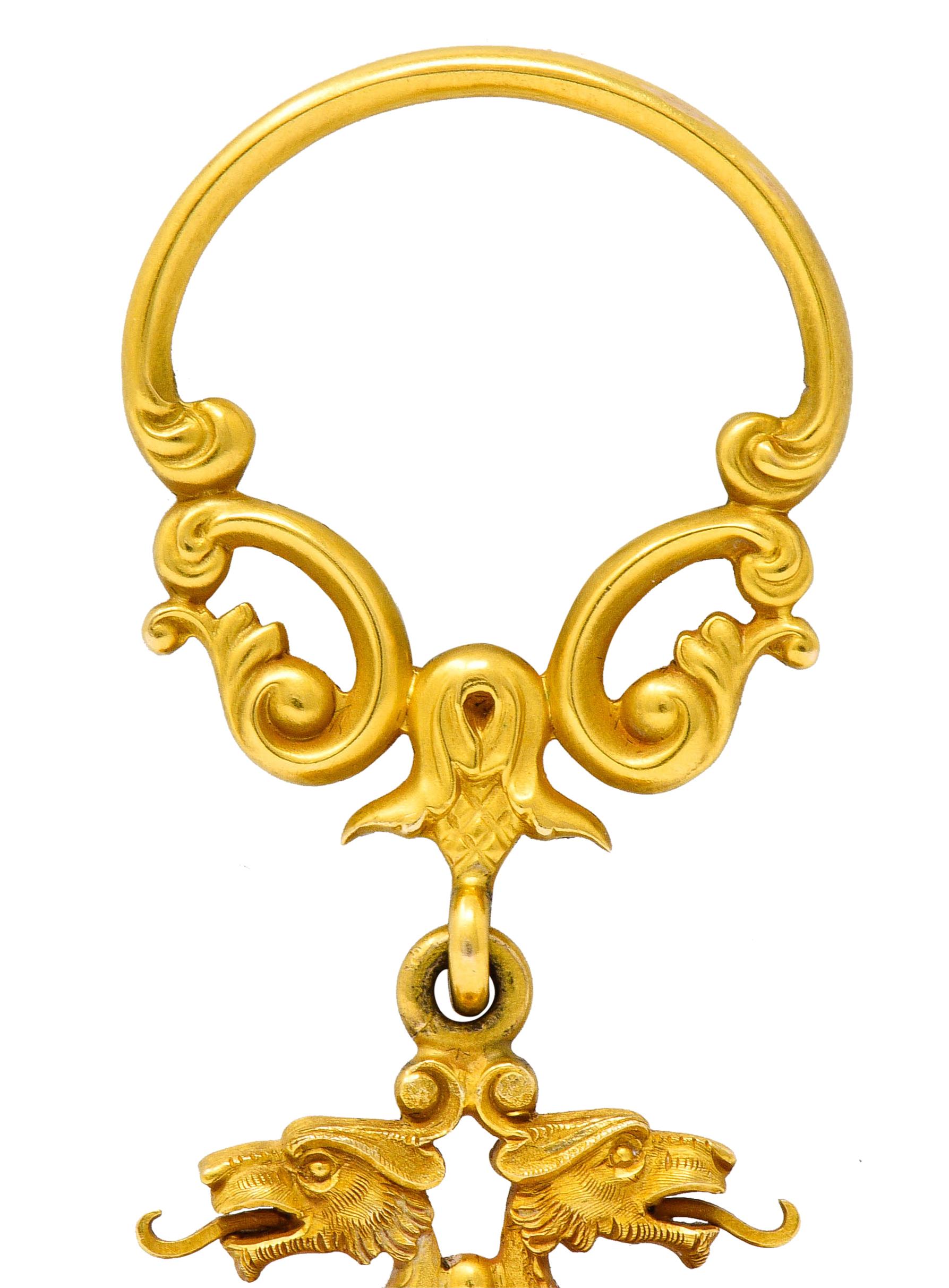 Women's or Men's Carter & Gough Art Nouveau Citrine 14 Karat Gold Dragon Fob Pendant