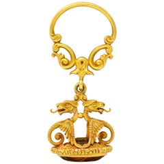 Carter & Gough Art Nouveau Citrin 14 Karat Gold Dragon Fob Anhänger