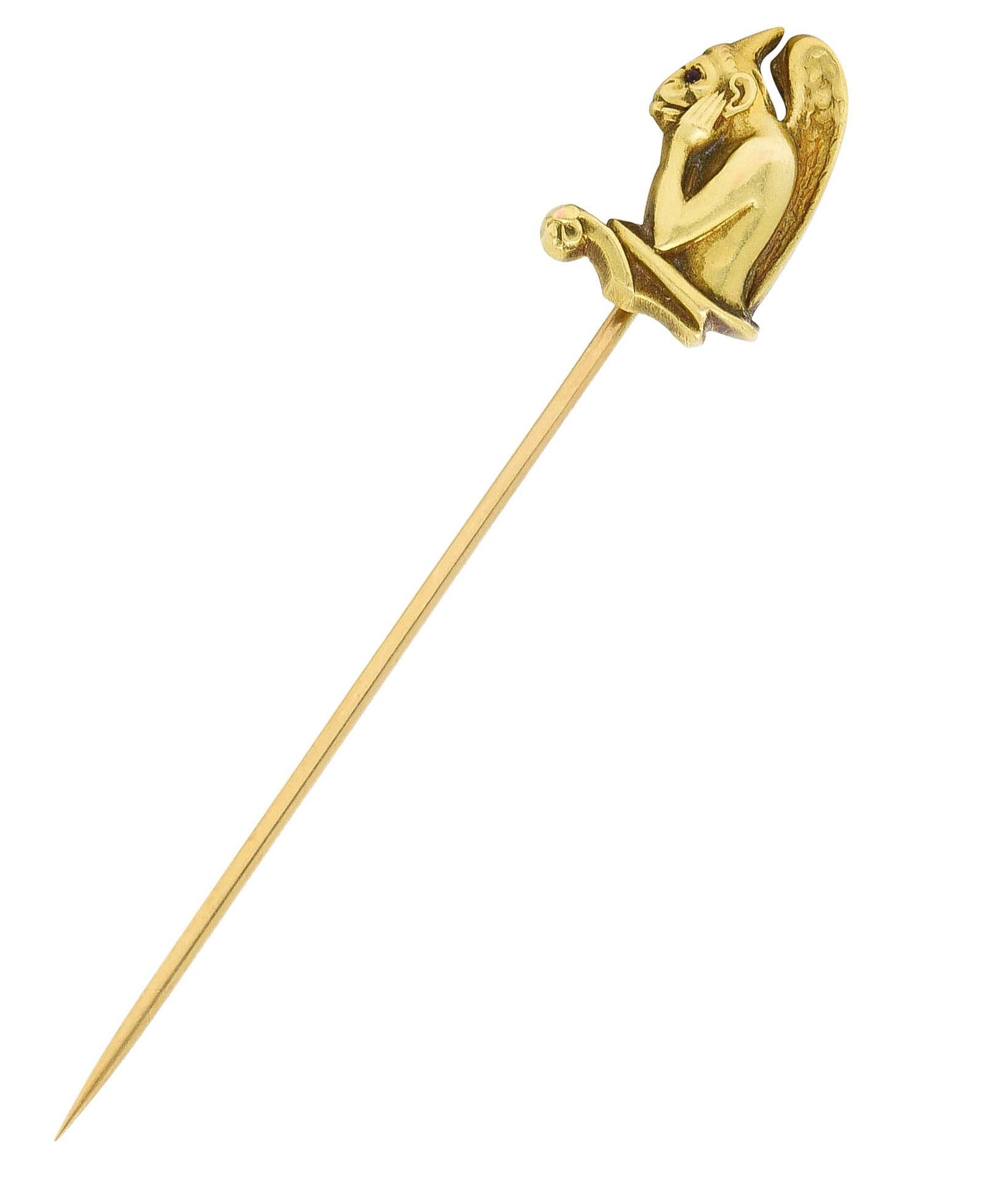 Carter Gough Art Nouveau Granat 14 Karat Gold Gargoyle Stickpin (Art nouveau) im Angebot