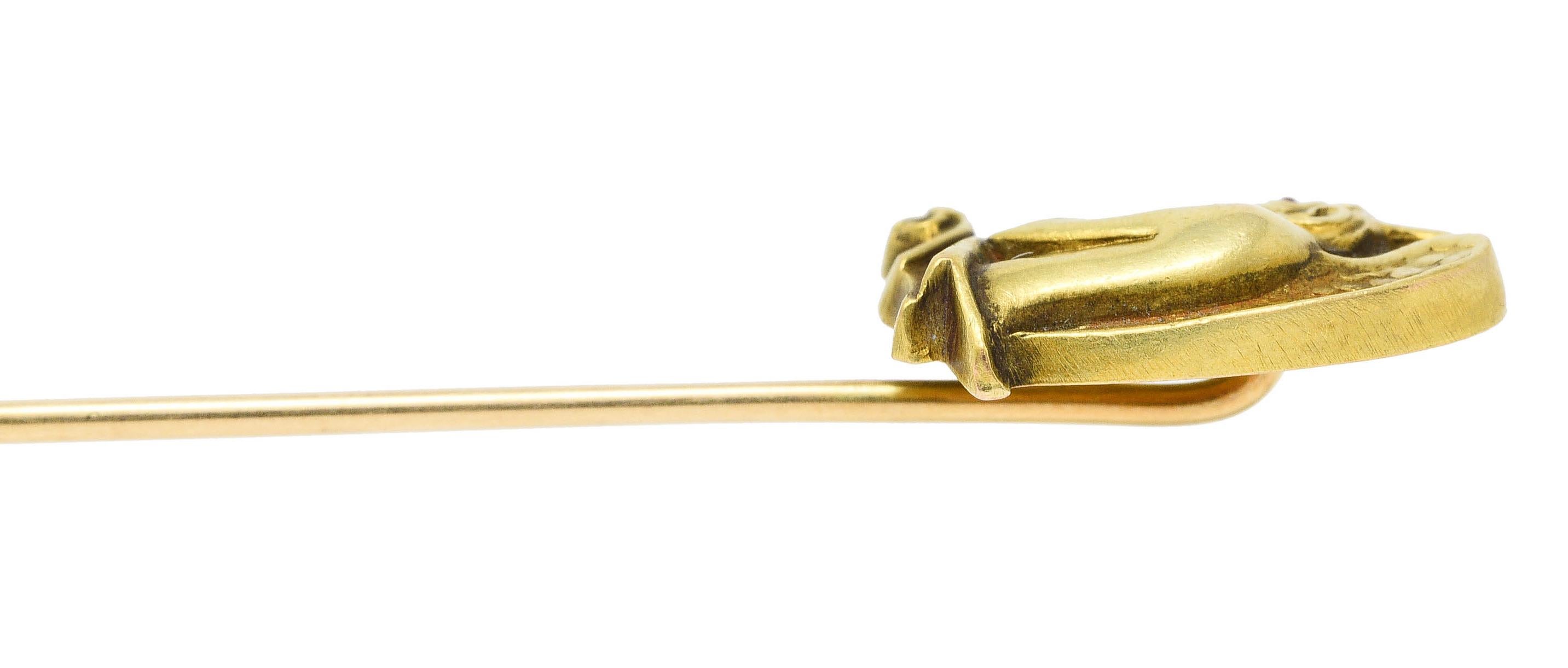 Round Cut Carter Gough Art Nouveau Garnet 14 Karat Gold Gargoyle Stickpin For Sale
