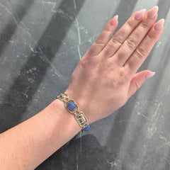 Carter Gough & Co. Art Decó Calcedonia Azul Oro 14K Pulsera Elefante Vintage