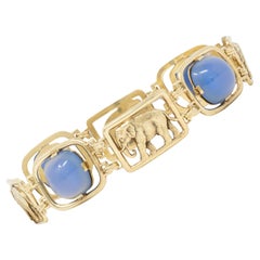 Carter Gough 
Co. Art Deco Blue Chalcedony 14K Gold Vintage Elephant Bracelet
