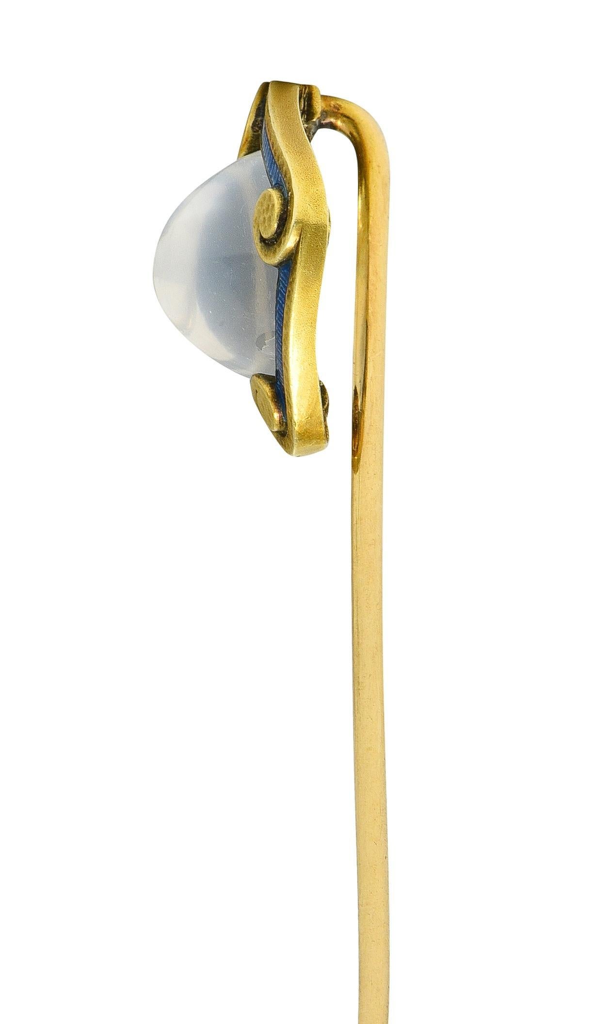 Art Nouveau Carter Gough & Co. Spillone con pietra di luna in stile liberty con smalto in oro 14K in vendita