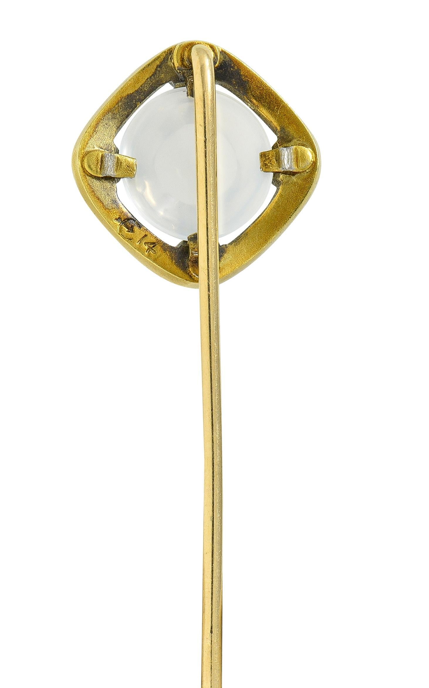 Cabochon Carter Gough & Co. Spillone con pietra di luna in stile liberty con smalto in oro 14K in vendita