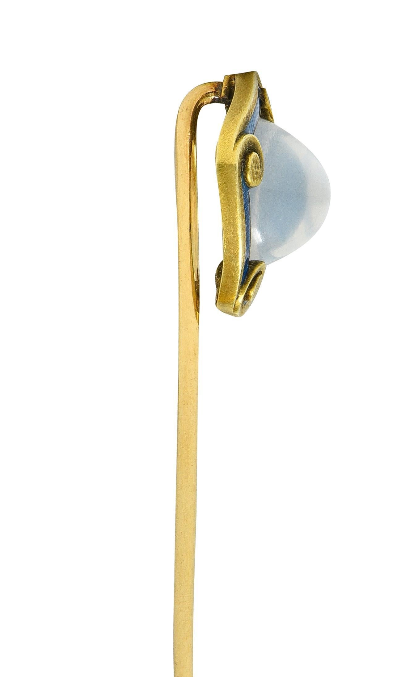 Carter Gough & Co. Spillone con pietra di luna in stile liberty con smalto in oro 14K In condizioni ottime in vendita a Philadelphia, PA