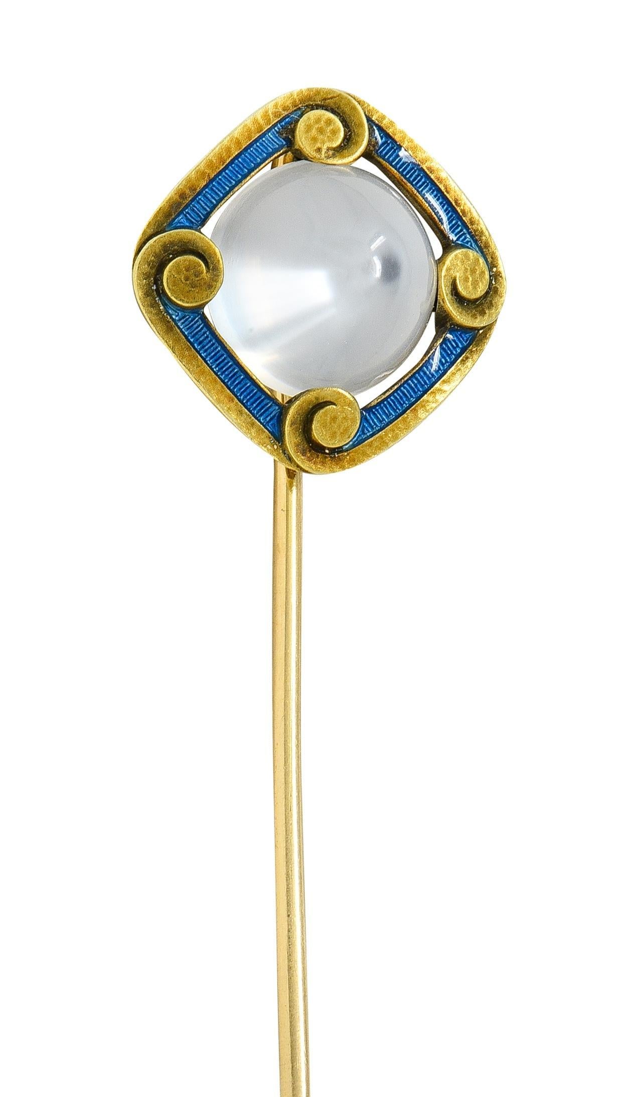 Carter Gough & Co. Spillone con pietra di luna in stile liberty con smalto in oro 14K in vendita 1