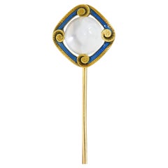 Carter Gough & Co. Spillone con pietra di luna in stile liberty con smalto in oro 14K