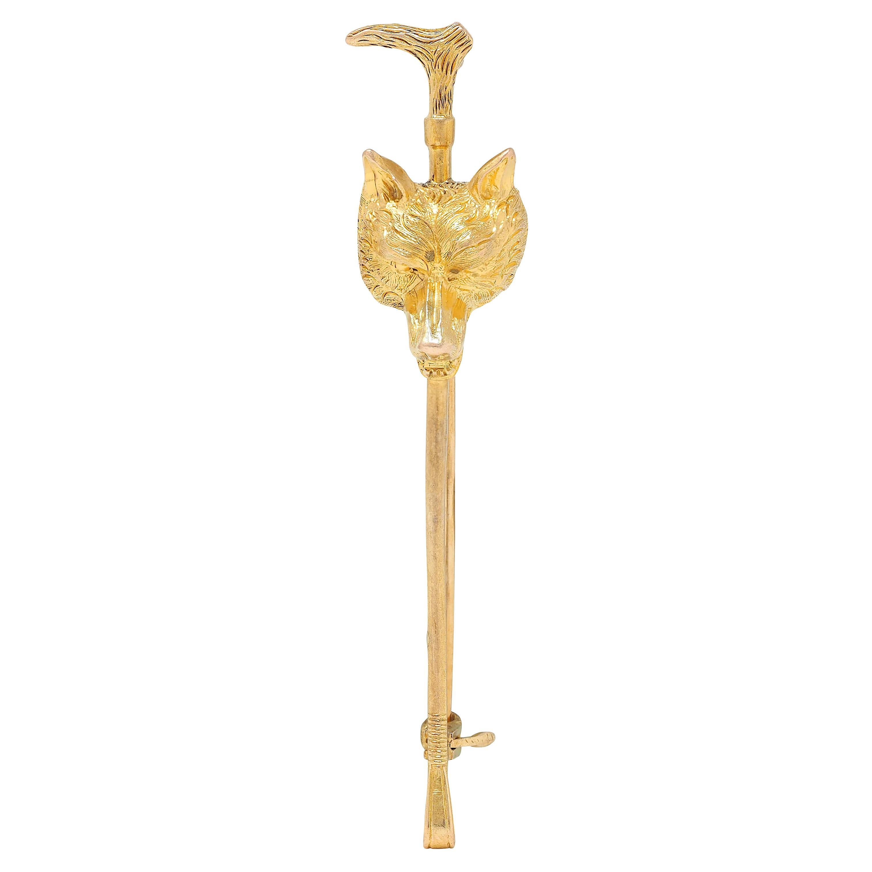 Carter Gough & Co. Spilla edoardiana in oro giallo 14 carati con cavallo antico a forma di volpe