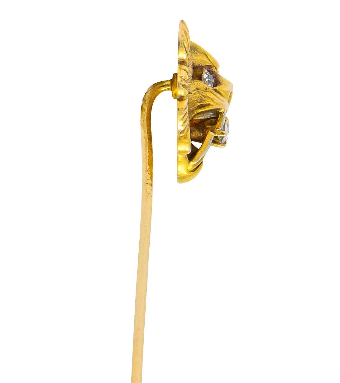 Carter Gough & Co. Edwardian Diamond 14 Karat Two-Tone Gold Tiger Stickpin 1