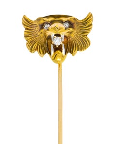 Carter Gough & Co. Edwardian Diamond 14 Karat Two-Tone Gold Tiger Stickpin