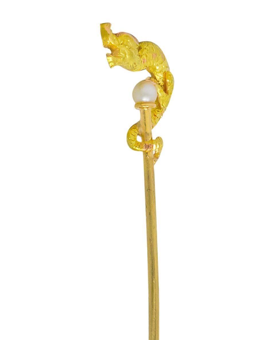 Women's or Men's Carter Gough & Co. Edwardian Pearl 14 Karat Tri-Colored Gold Dragon Stickpin For Sale