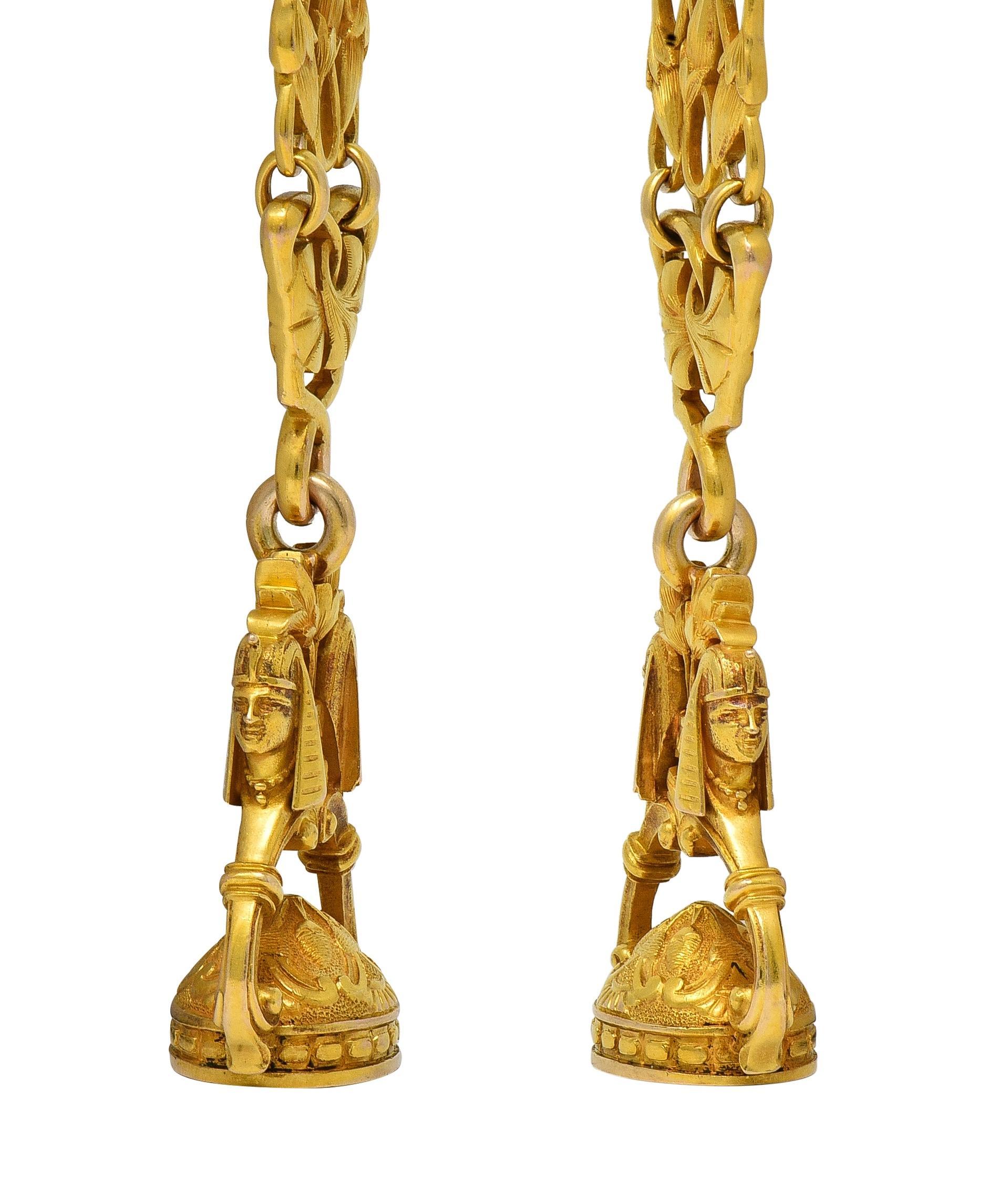 Carter Gough & Co. Egyptian Revival Art Nouveau 14K Gold Antique Fob Pendant en Excelente estado para la venta en Philadelphia, PA