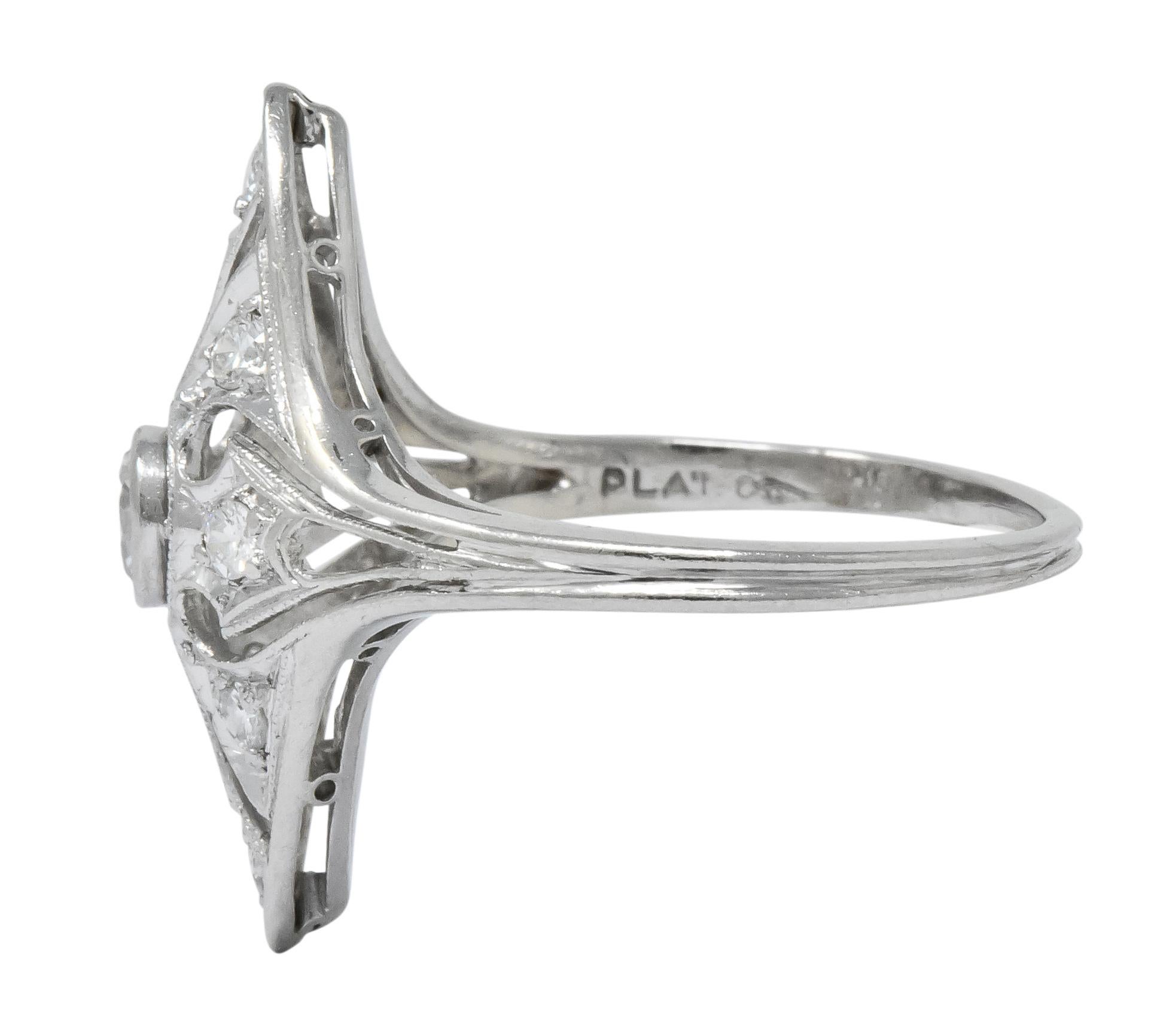 Old European Cut Carter & Gough Edwardian 0.50 Carat Diamond Platinum Navette Ring