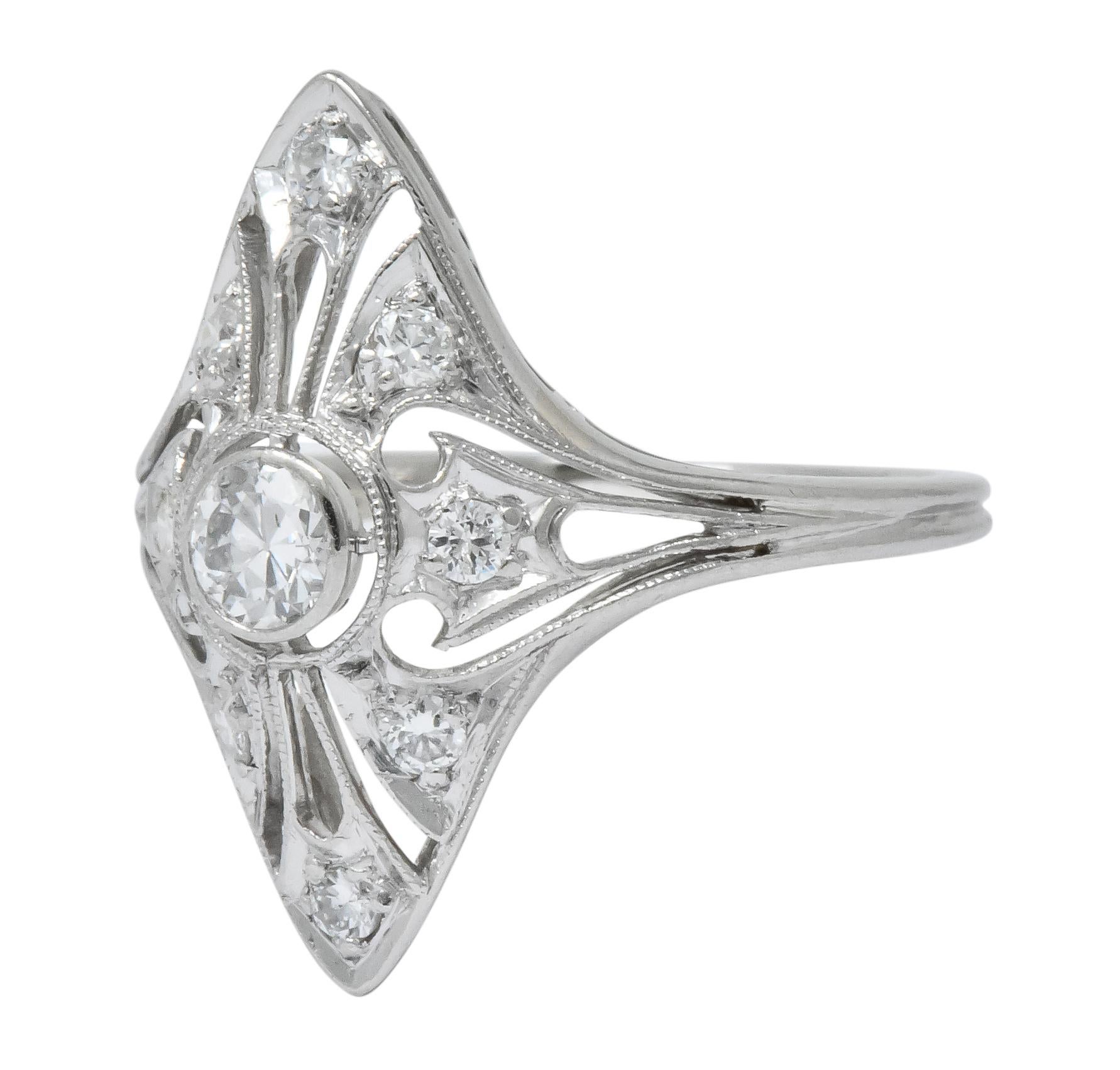 Carter & Gough Edwardian 0.50 Carat Diamond Platinum Navette Ring In Excellent Condition In Philadelphia, PA