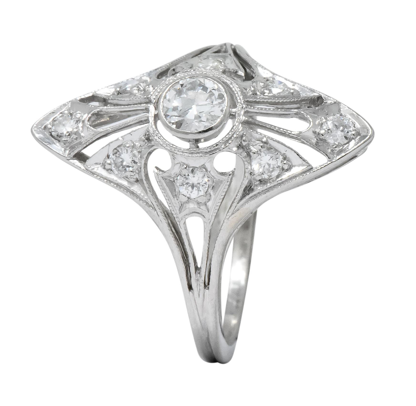 Carter & Gough Edwardian 0.50 Carat Diamond Platinum Navette Ring 2