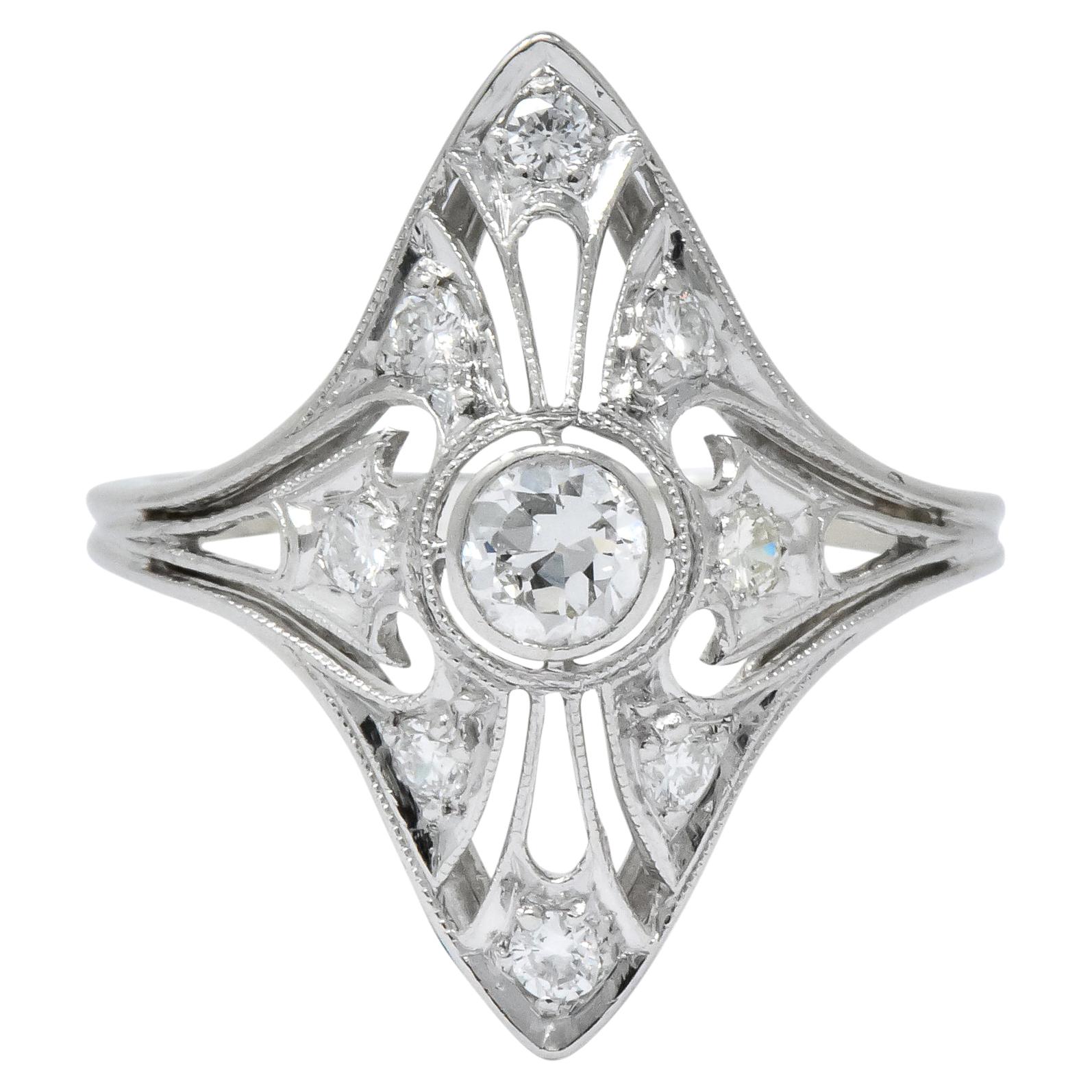 Carter & Gough Edwardian 0.50 Carat Diamond Platinum Navette Ring