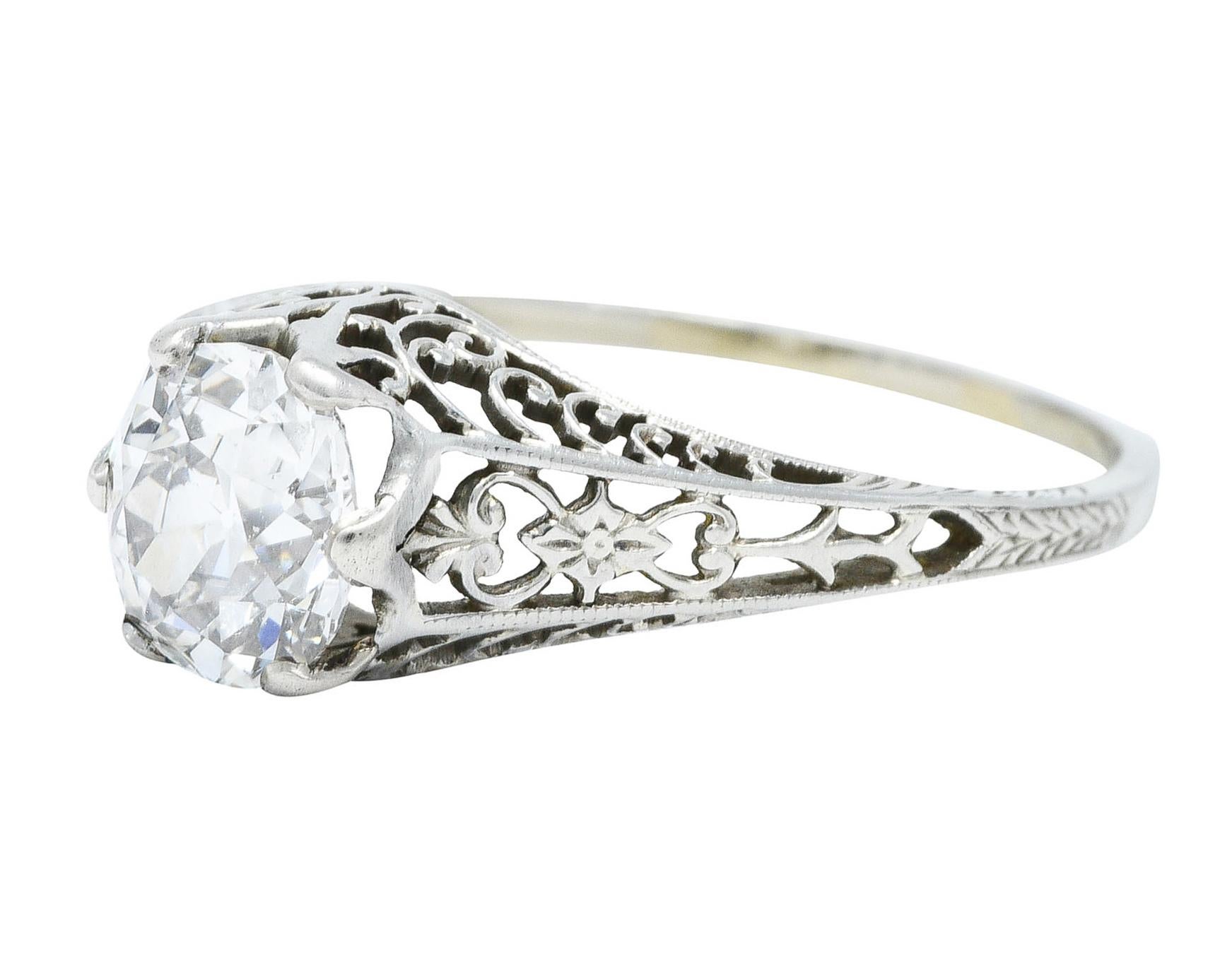 Old Mine Cut Carter & Gough 1.10 Carat Diamond 18 Karat White Gold Engagement Ring For Sale