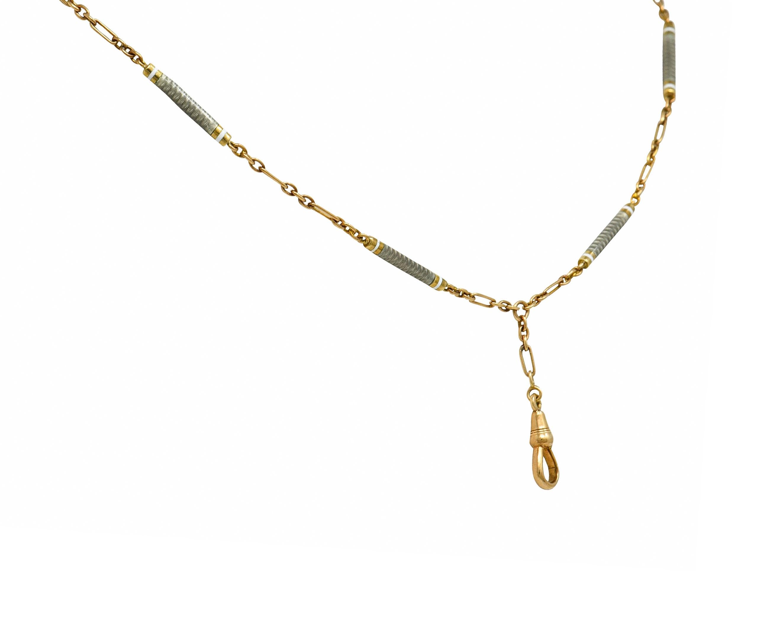 Carter & Gough Emaille 14 Karat Gold Barrel Link Kette Halskette (Viktorianisch)