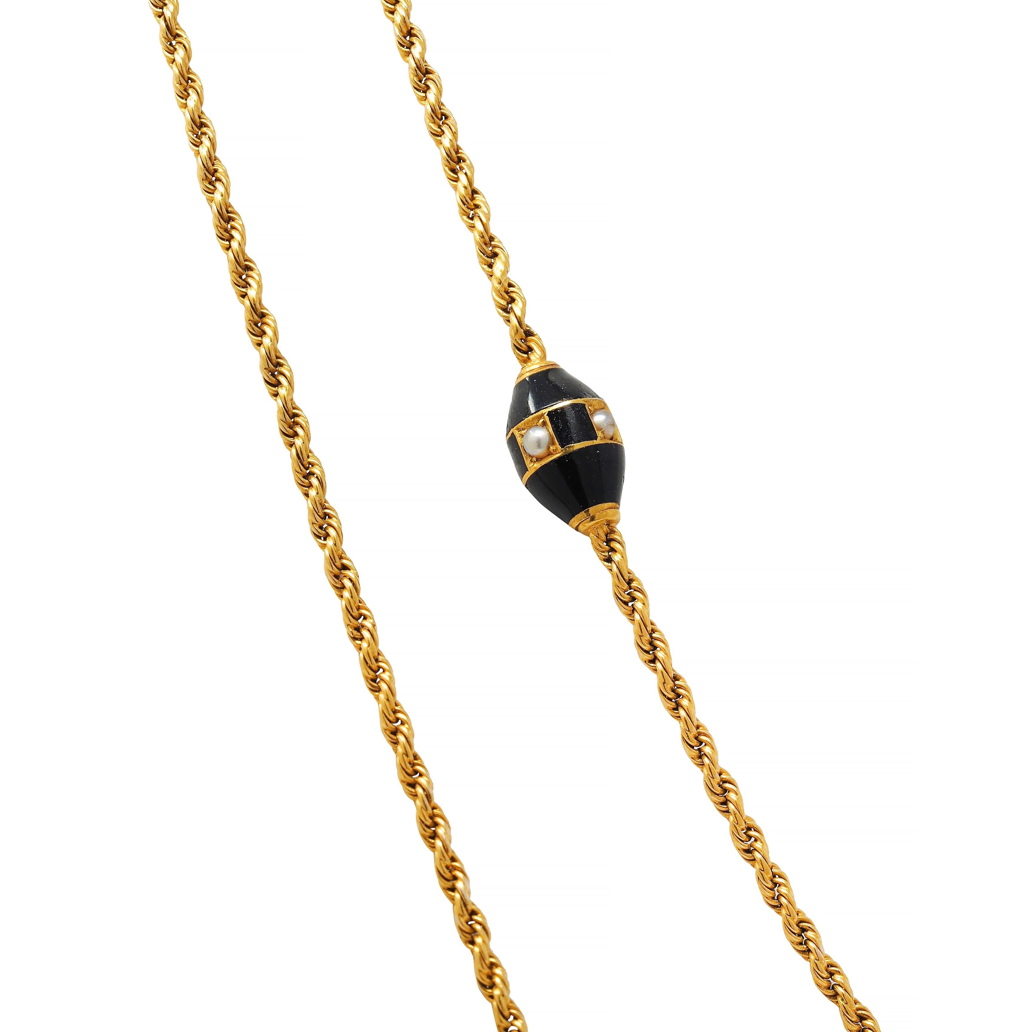 Carter Gough Victorian Perle Emaille 14K Gelbgold Antike Station Halskette für Damen oder Herren im Angebot