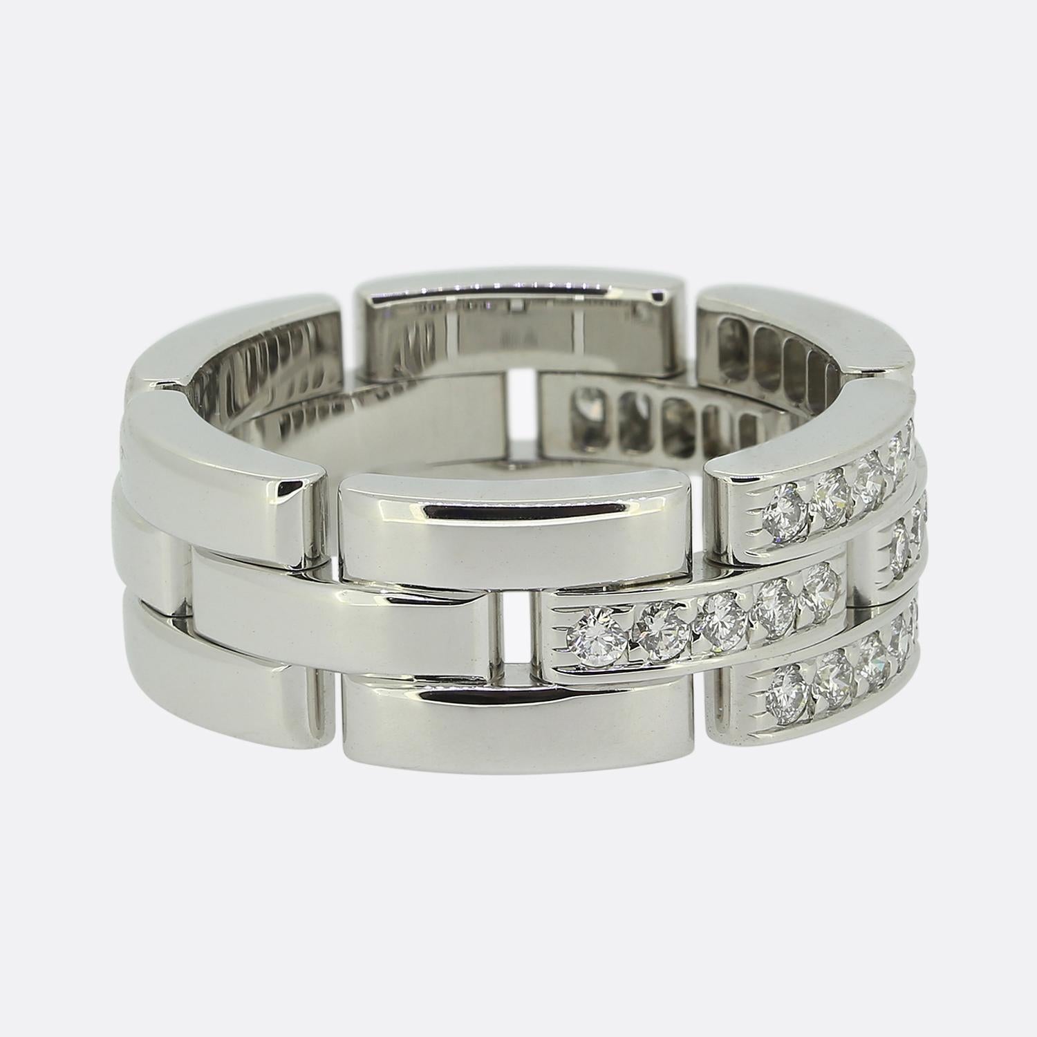 Brilliant Cut Carter Maillon Panthère Triple Row Half-Paved Diamond Ring Size P (56) For Sale