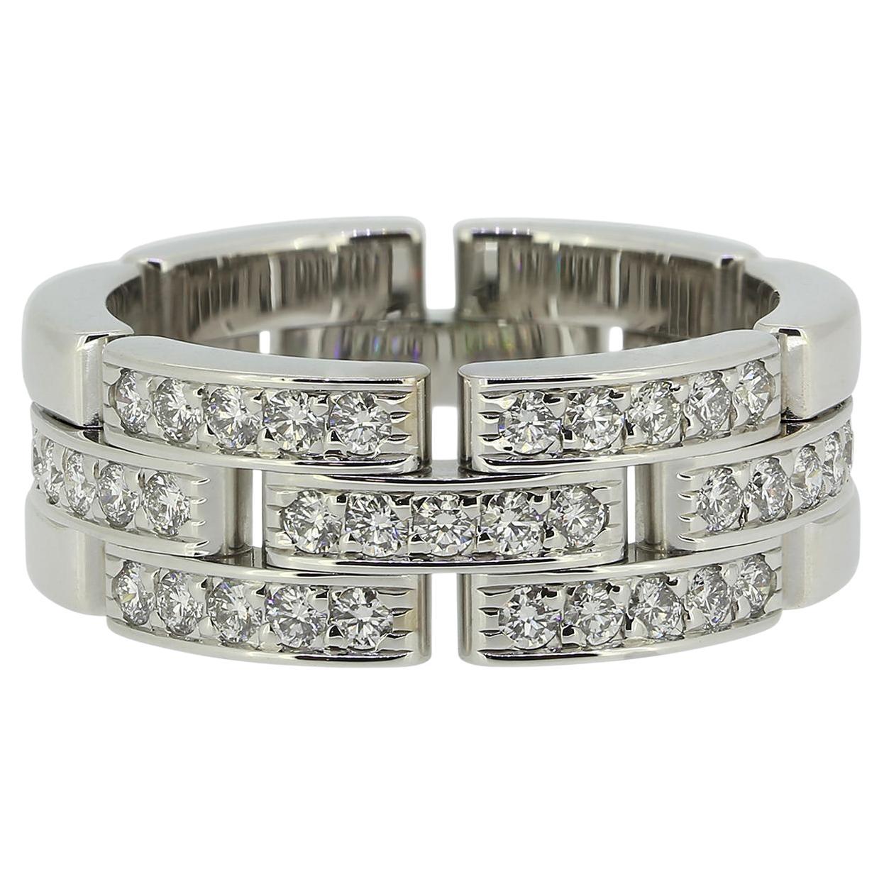 Carter Maillon Panthère Triple Row Half-Paved Diamond Ring Size P (56) For Sale