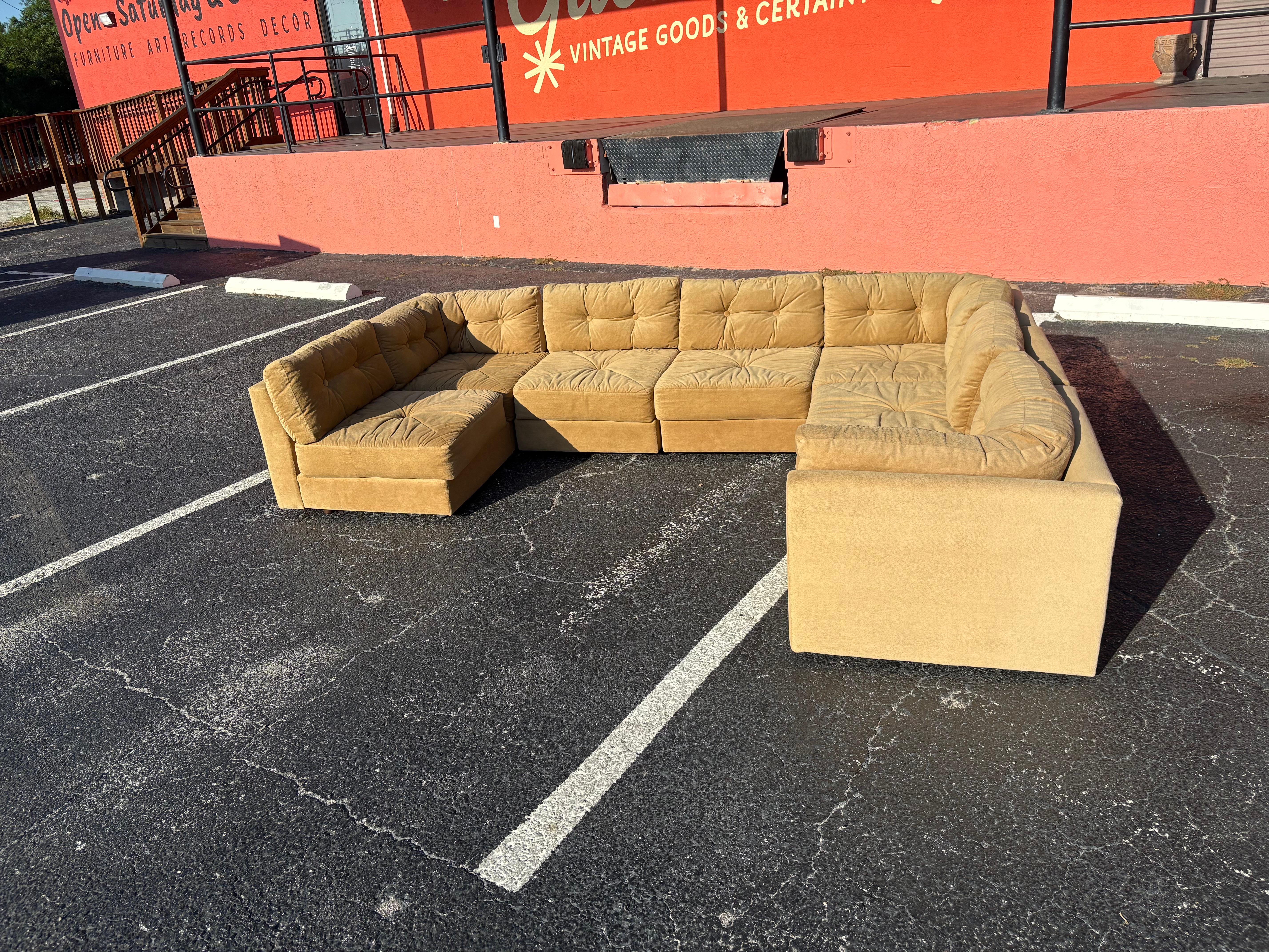 Mid-Century Modern Carter Mid Century Modular Pit Sectional Sofa, 7 pieces