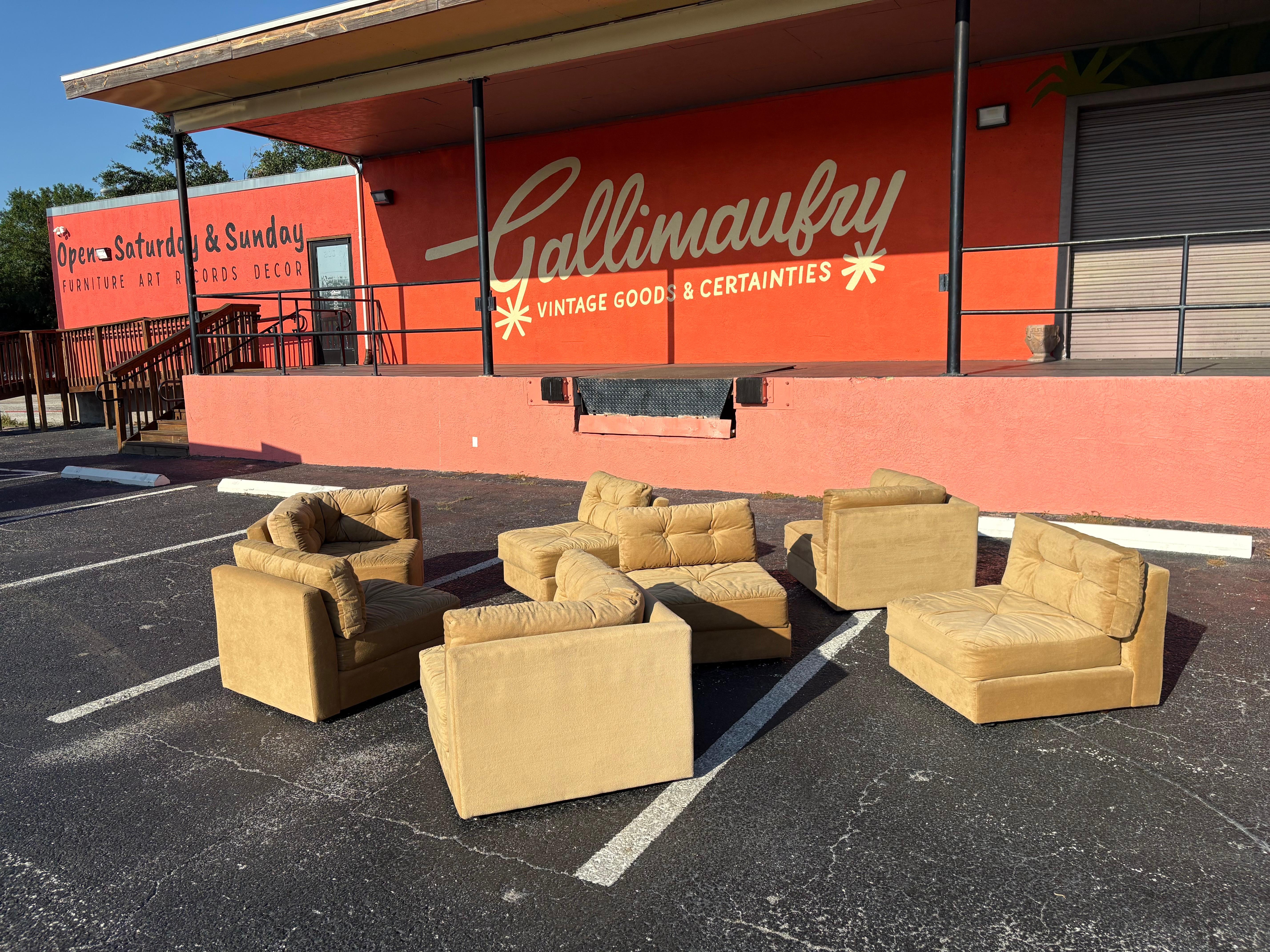 20th Century Carter Mid Century Modular Pit Sectional Sofa, 7 pieces
