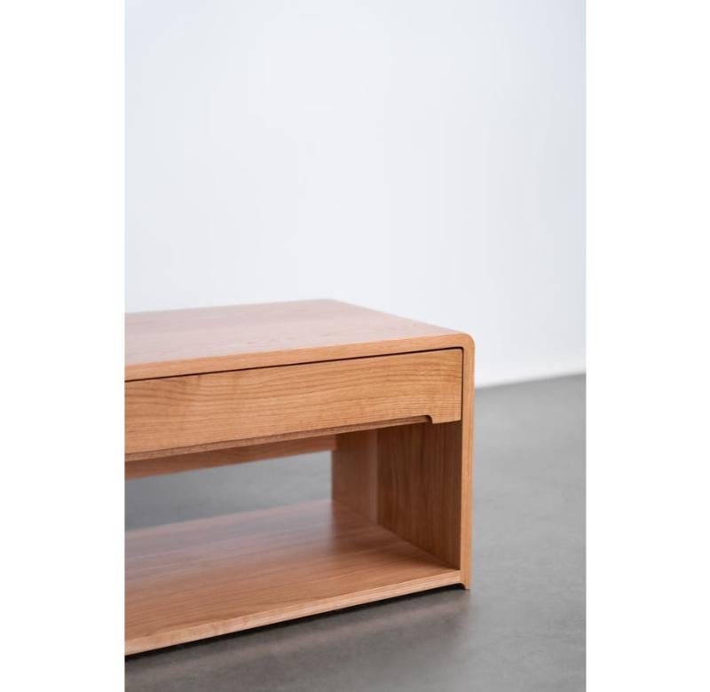 This nightstand is custom made in Los Angeles. The solid oak casing is cut to size and joined. The routed drawer pull allows for easy access and is finished with a sleek, soft close slide.

Oak + Birch Interior
Hardwax Oil Finish

For all furniture,