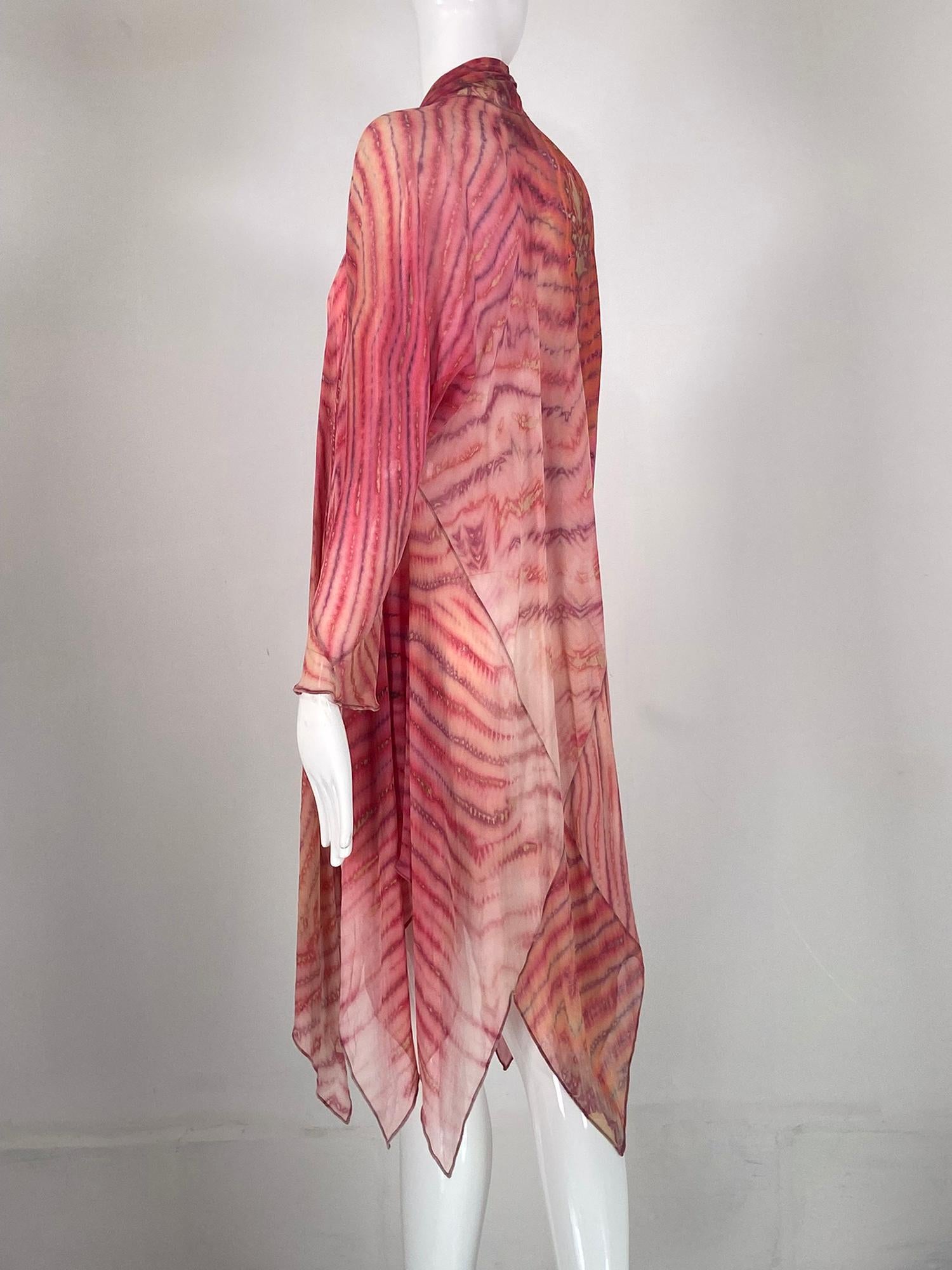 Pink Carter Smith Silk Crepe Shibori Bias Cut Tie Front Coat For Sale