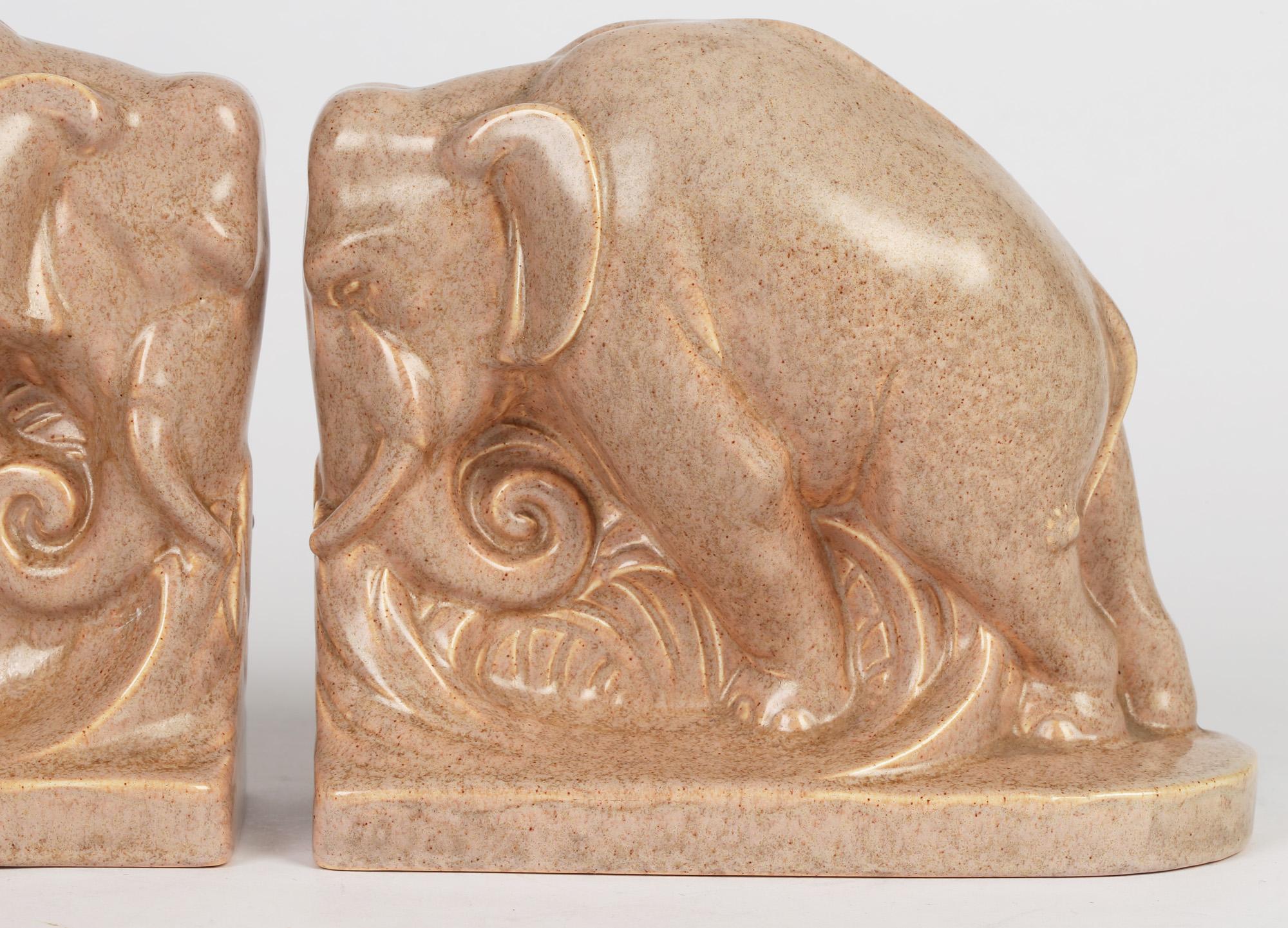 Carter Stabler & Adams Poole Pottery Art Deco Glazed Pottery Elephant Bookends 5