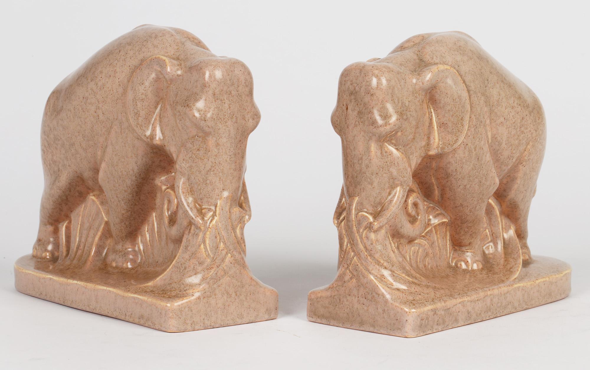 Carter Stabler & Adams Poole Pottery Art Deco Glazed Pottery Elephant Bookends 6