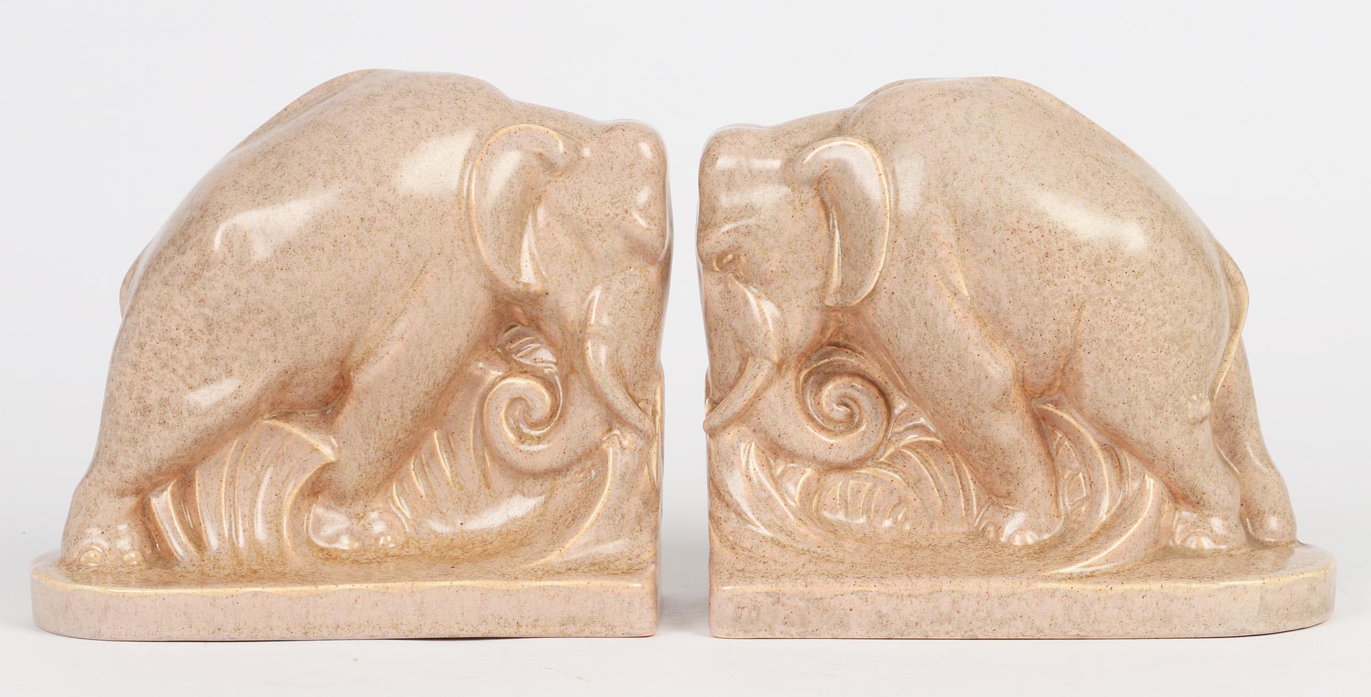 Carter Stabler & Adams Poole Pottery Art Deco Glazed Pottery Elephant Bookends 8