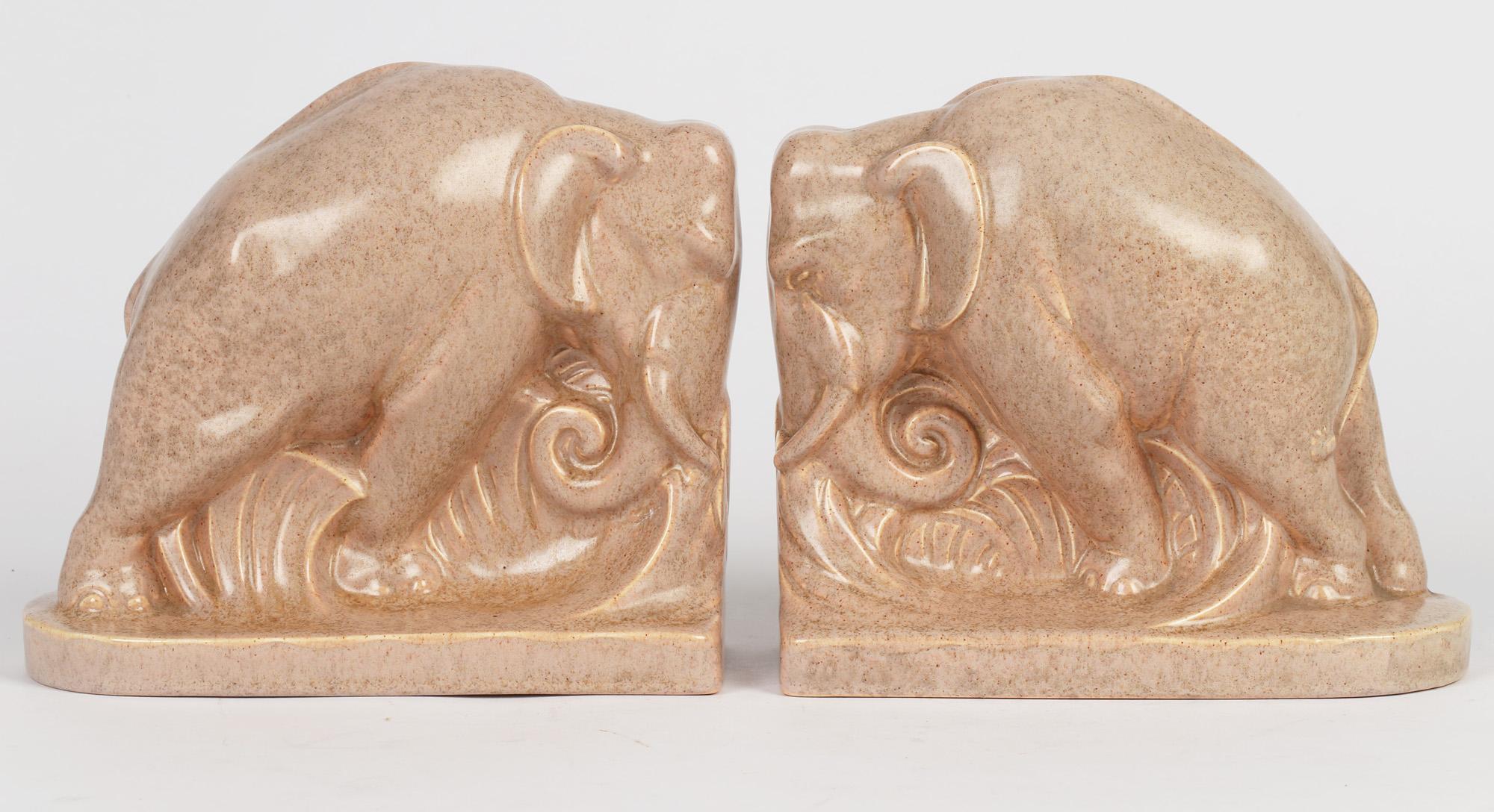 Carter Stabler & Adams Poole Pottery Art Deco Glazed Pottery Elephant Bookends 2