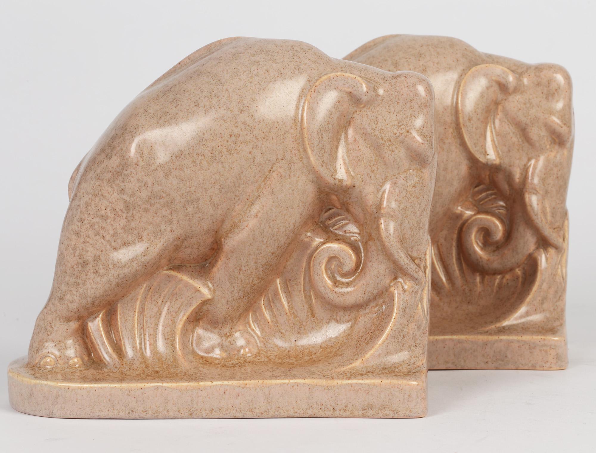 Carter Stabler & Adams Poole Pottery Art Deco Glazed Pottery Elephant Bookends 3