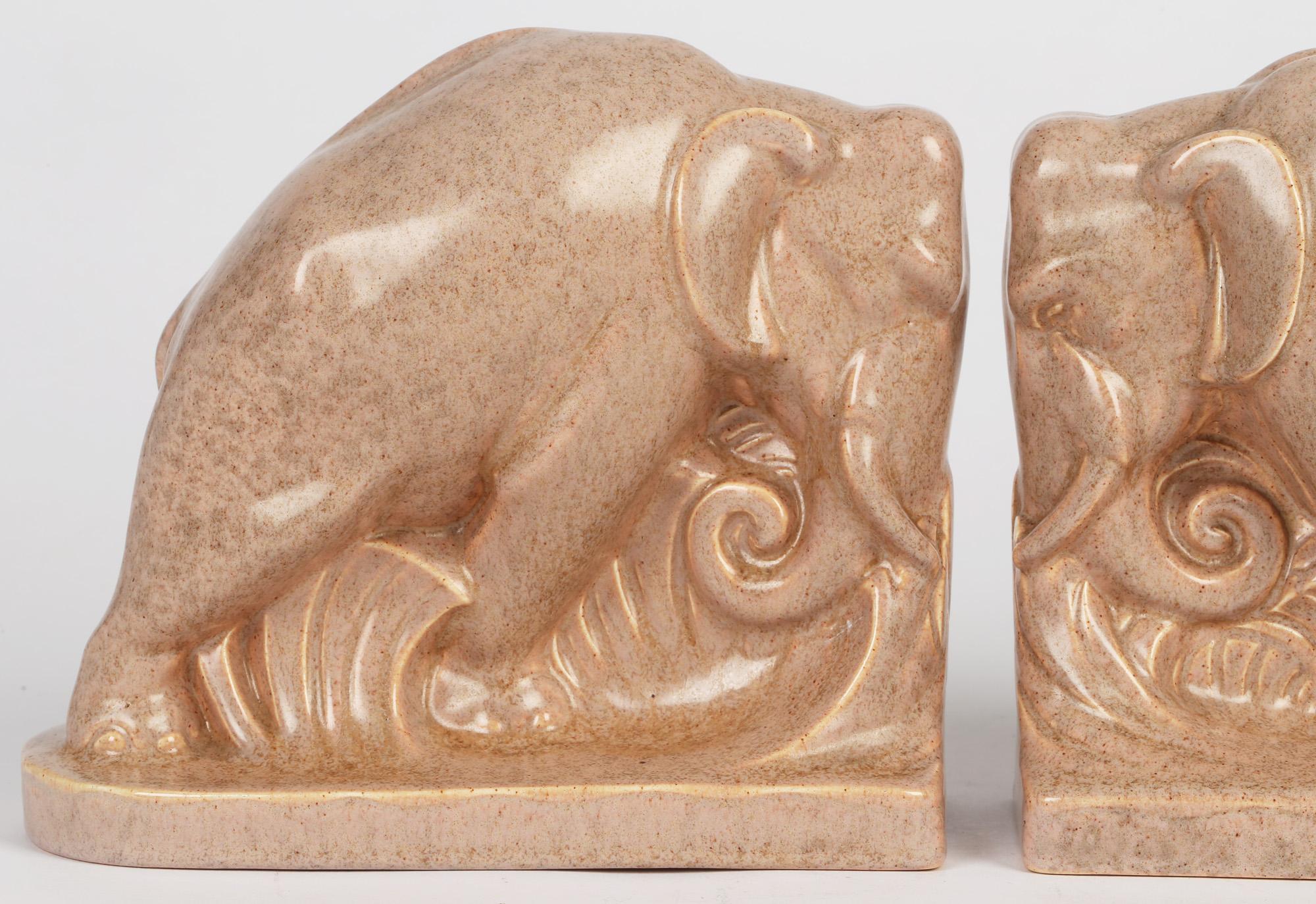 Carter Stabler & Adams Poole Pottery Art Deco Glazed Pottery Elephant Bookends 4