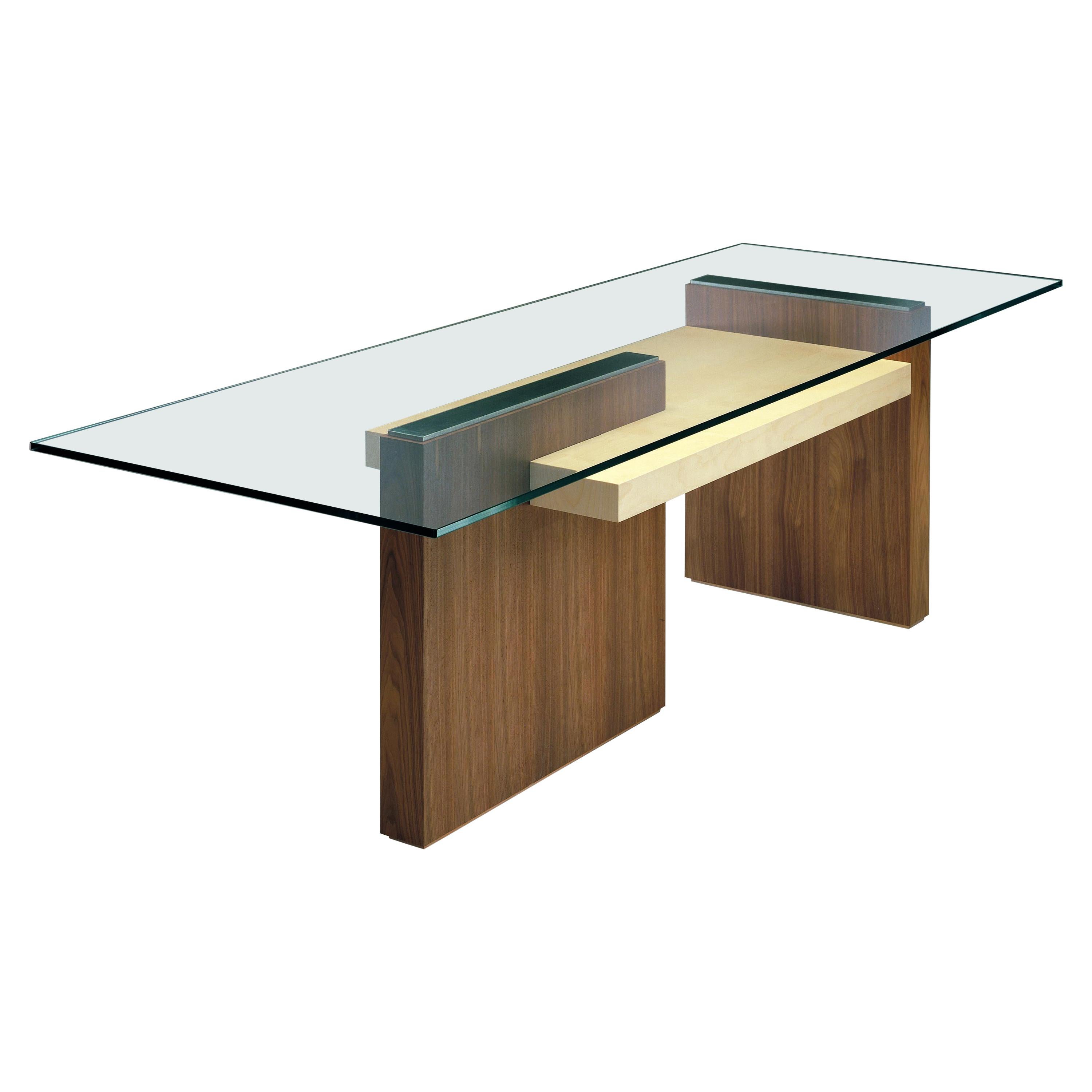 Cartesia, Contemporary Table or Desk in Walnut & Maple Wood, Design Franco Poli