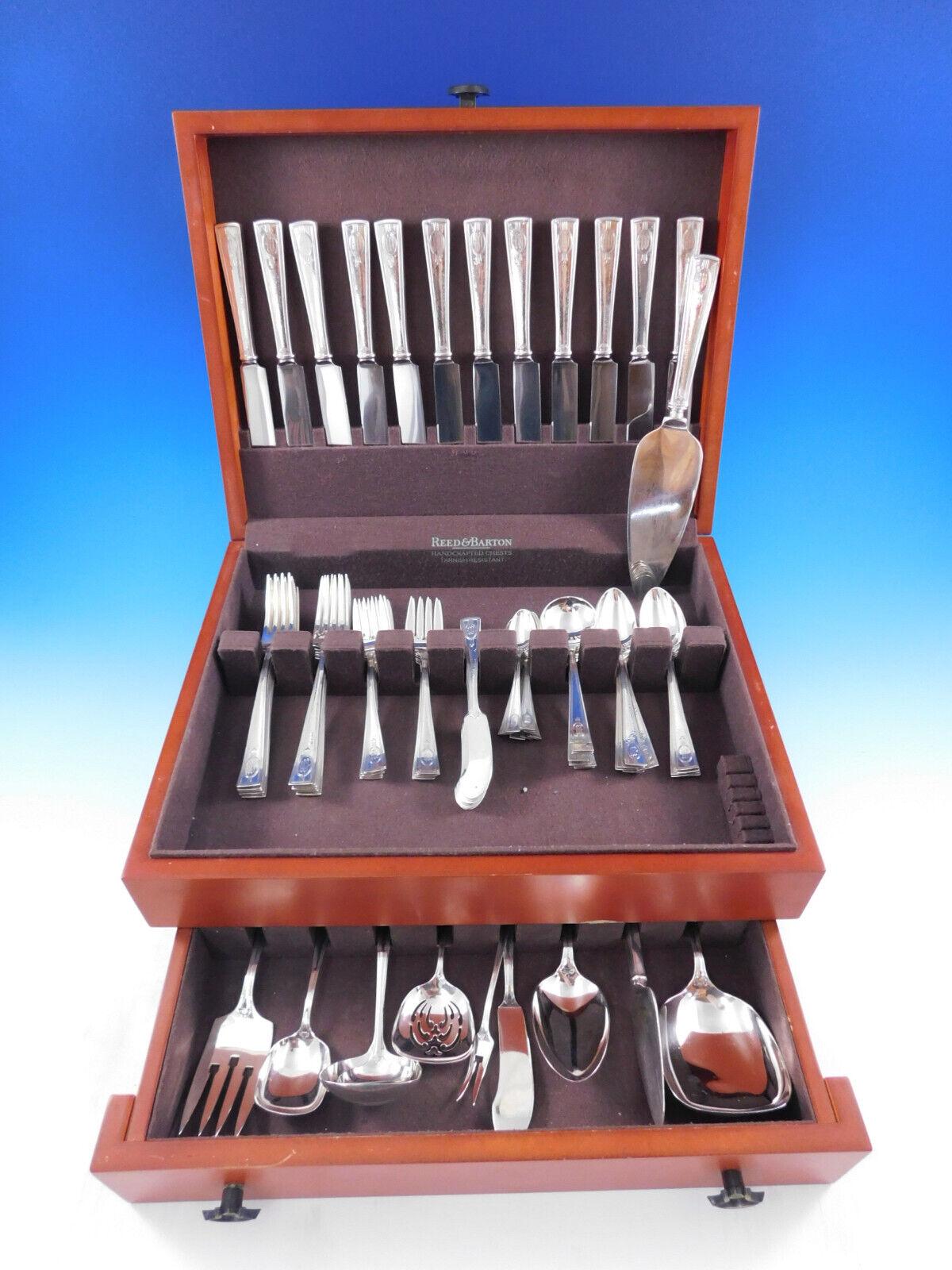 Arts & Crafts Carthage by Wallace sterling silver Flatware set with subtle hand hammered finish - 95 pieces. This set includes:


12 Regular Knives with blunt stainless blades, 8 1/2