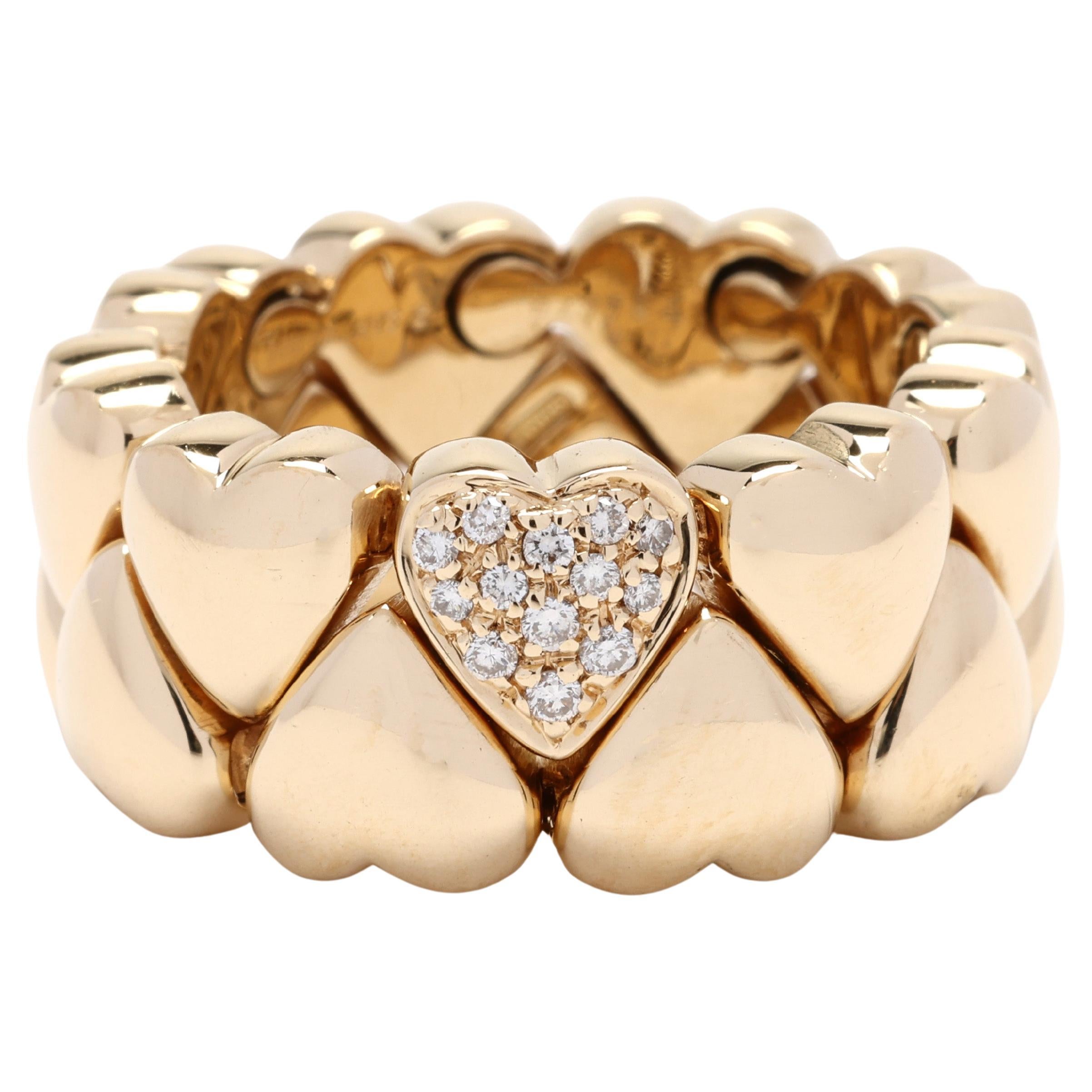Cartier 0.10ctw Diamond Multi Heart Ring, 18k Yellow Gold, Thick Band Ring