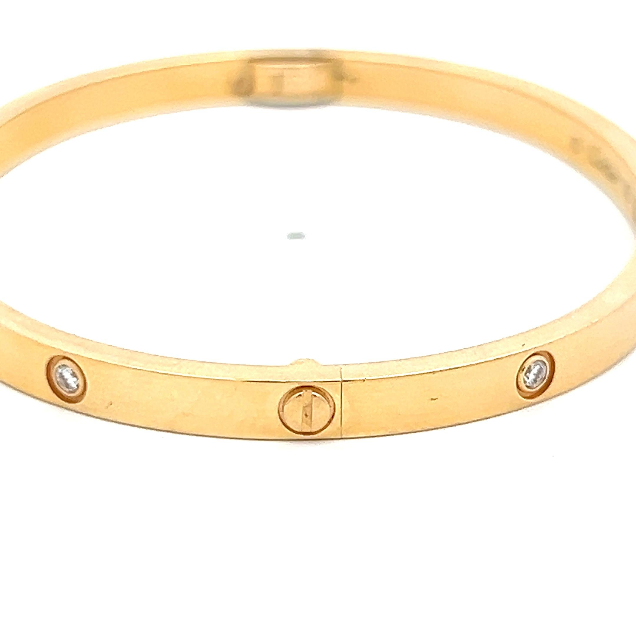 Cartier 0,15 carati di diamante rotondo in oro giallo 18 carati Bracciale dell'amore con Cert Misura 16 in vendita 1