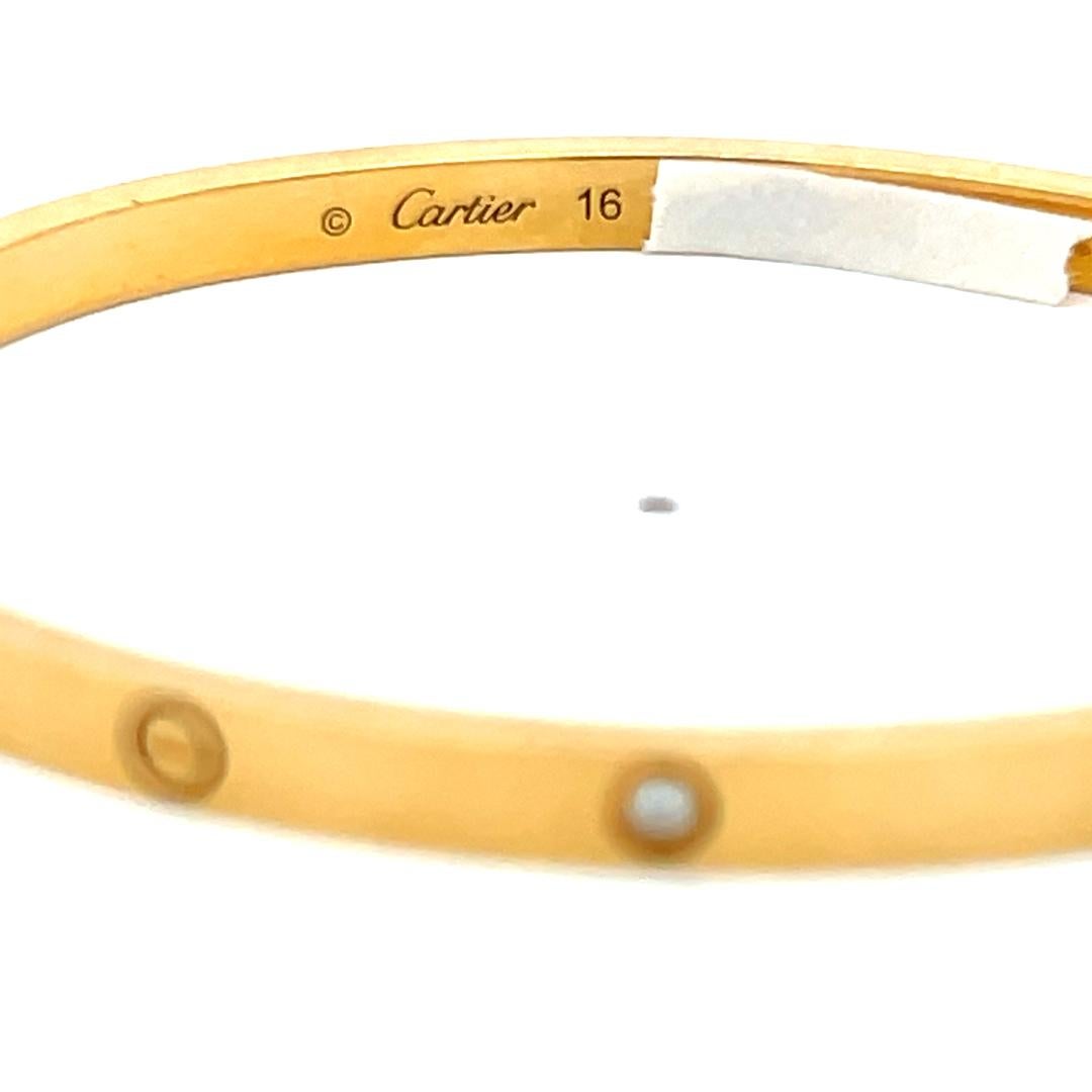 Cartier 0,15 carati di diamante rotondo in oro giallo 18 carati Bracciale dell'amore con Cert Misura 16 in vendita 3