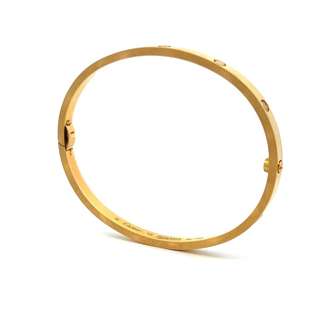 Cartier 0,15 carati di diamante rotondo in oro giallo 18 carati Bracciale dell'amore con Cert Misura 16 in vendita 4