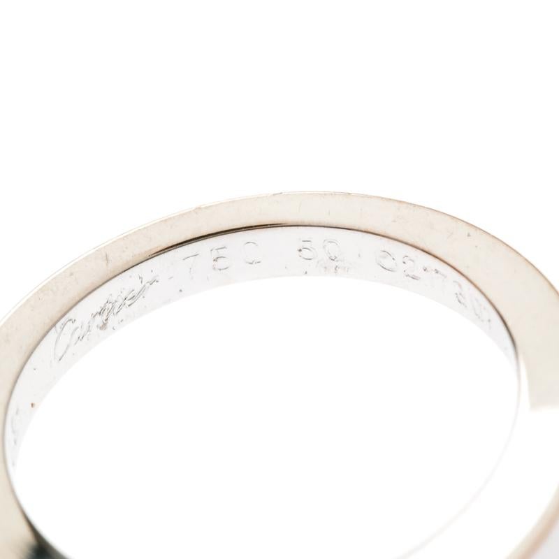 Cartier 0.21ct Diamond Solitaire 18k White Gold Band Ring Size 50 In Good Condition In Dubai, Al Qouz 2