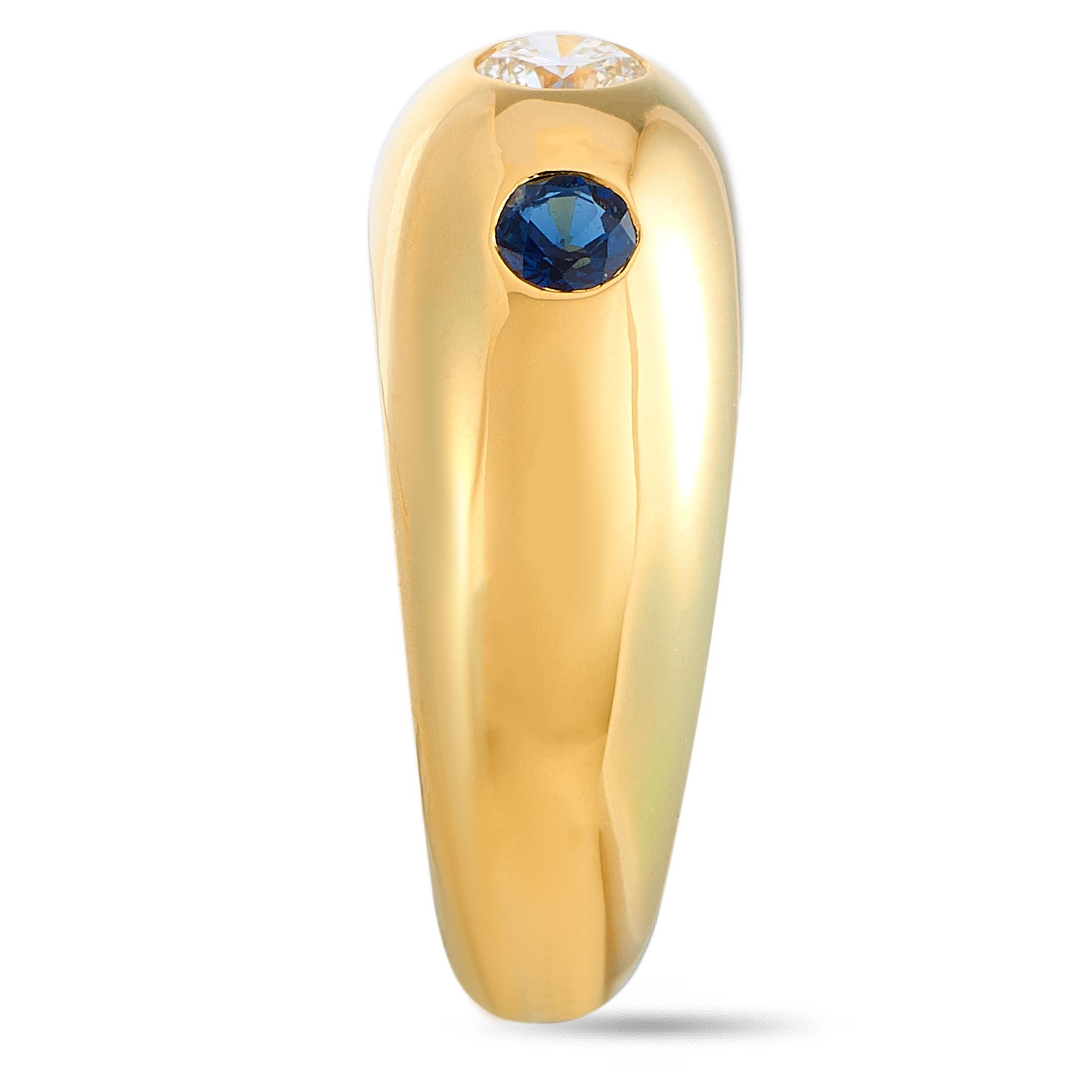 Round Cut Cartier 0.25 Carat Diamond and Sapphire Yellow Gold Ring